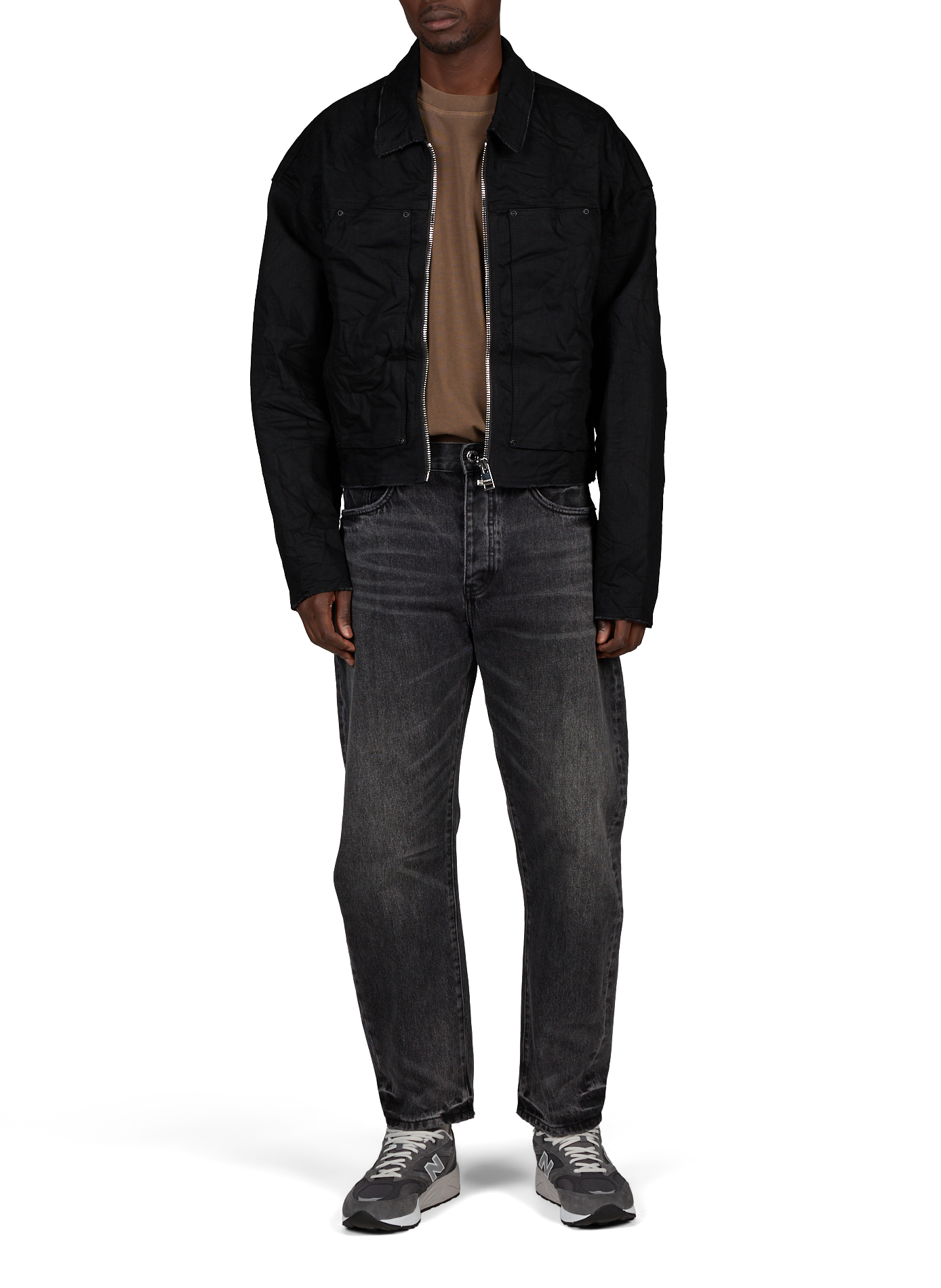 Crinkled jacket in blended cotton denim PURPLE BRAND Black