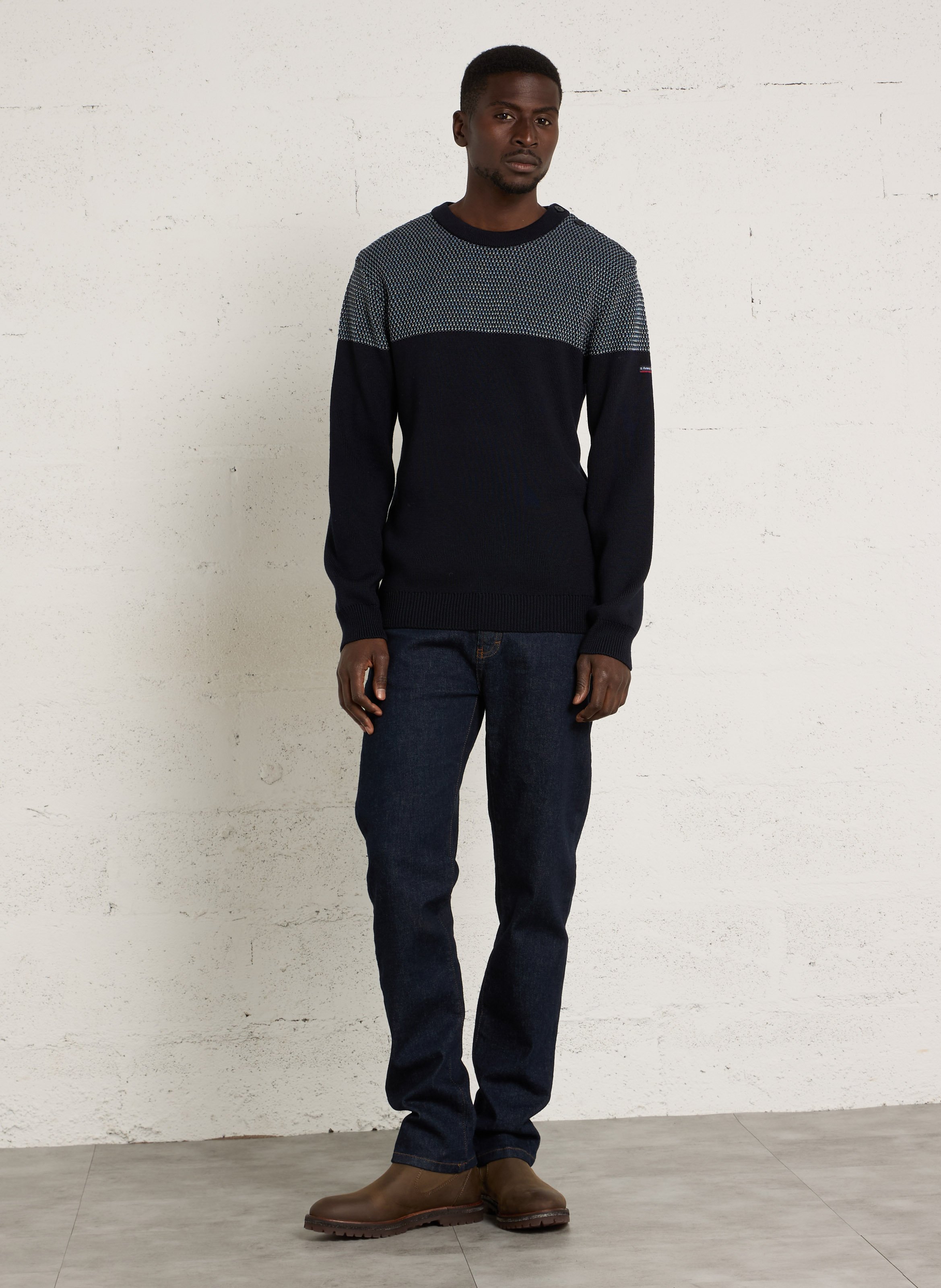 Pull droit col rond en laine mélangée ARMOR-LUX Bleu