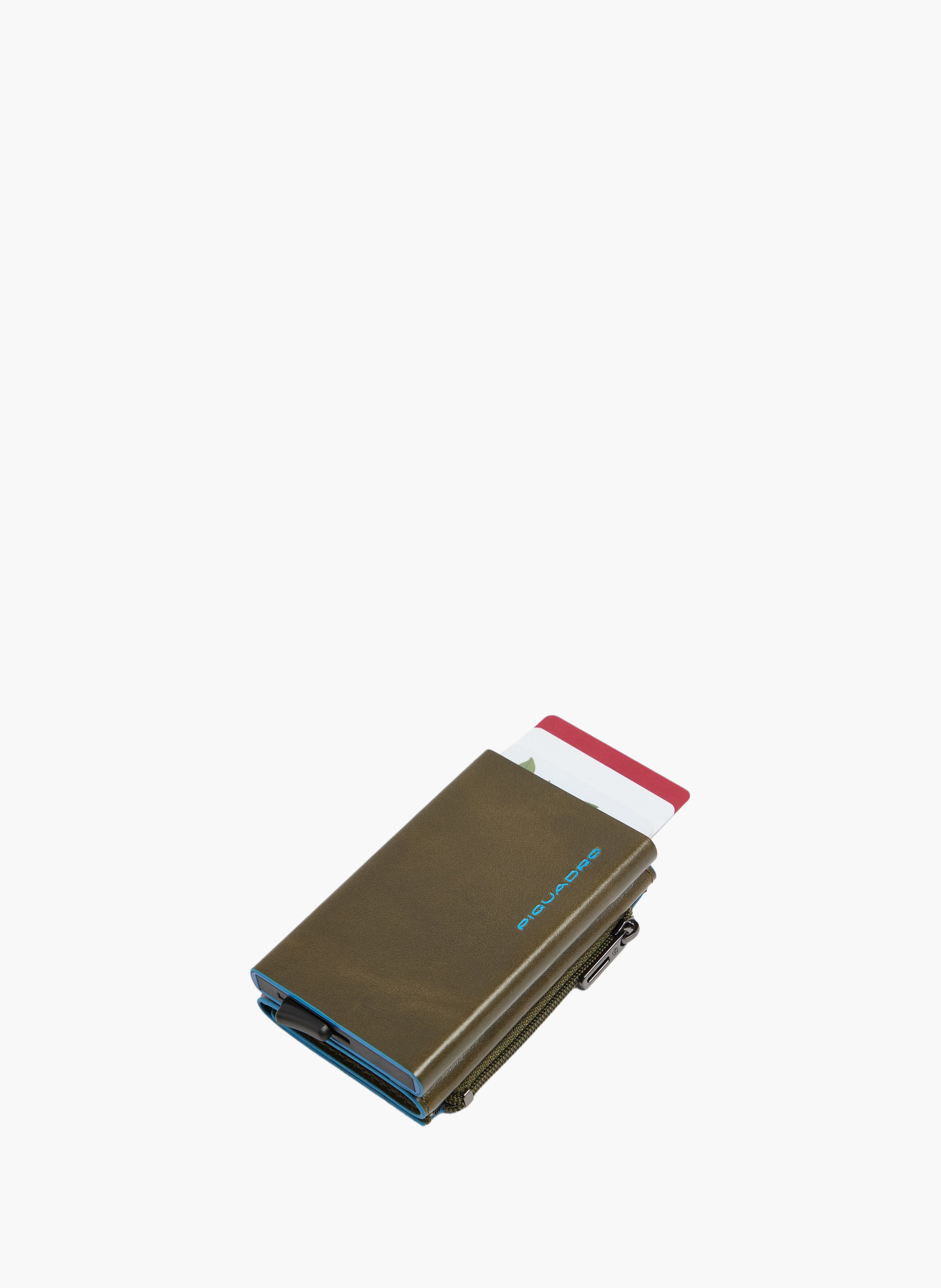 Compact leather wallet with pop-up card holder PIQUADRO Green