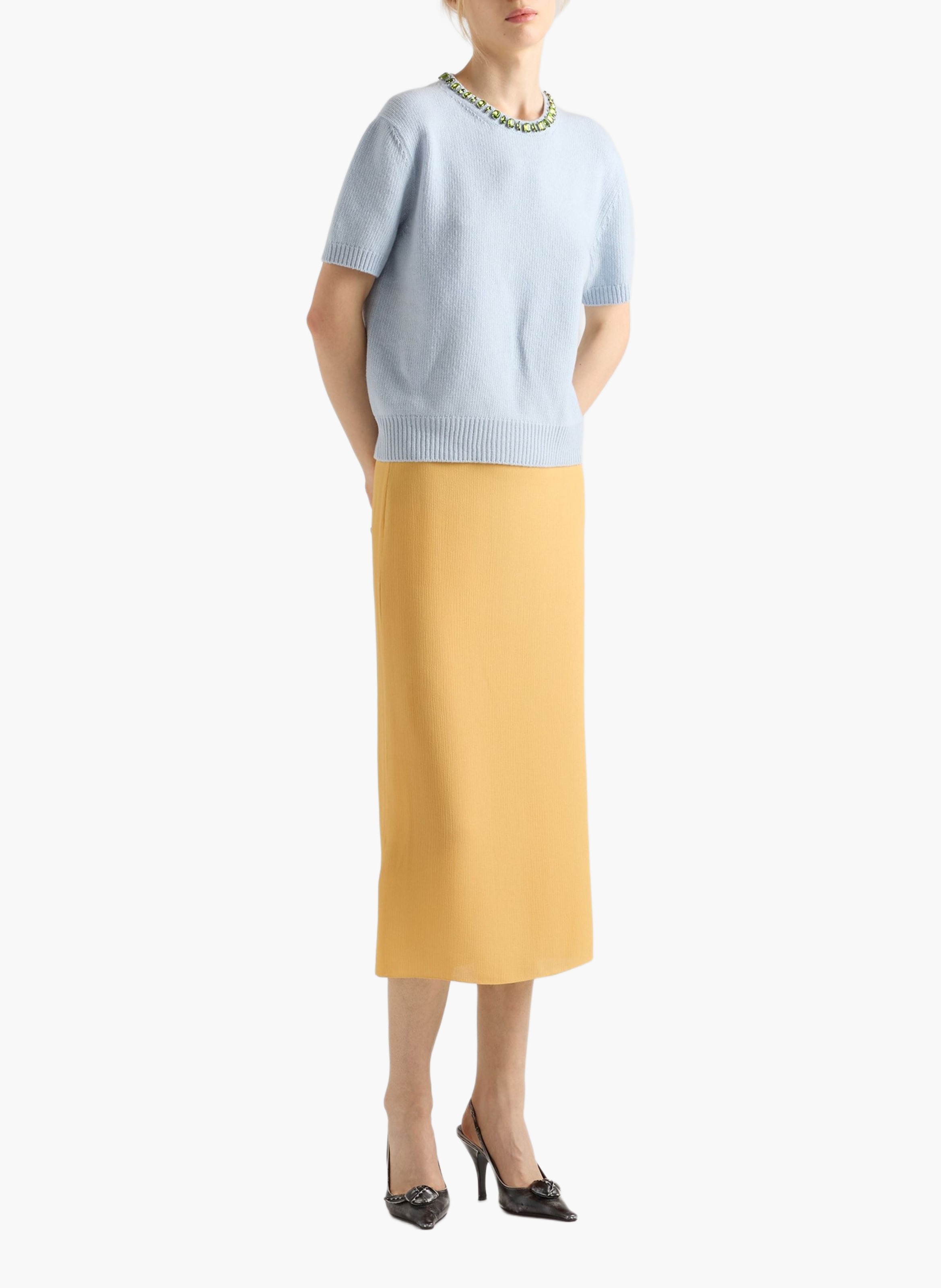 Pull à col rond en laine et cachemire PRADA Bleu
