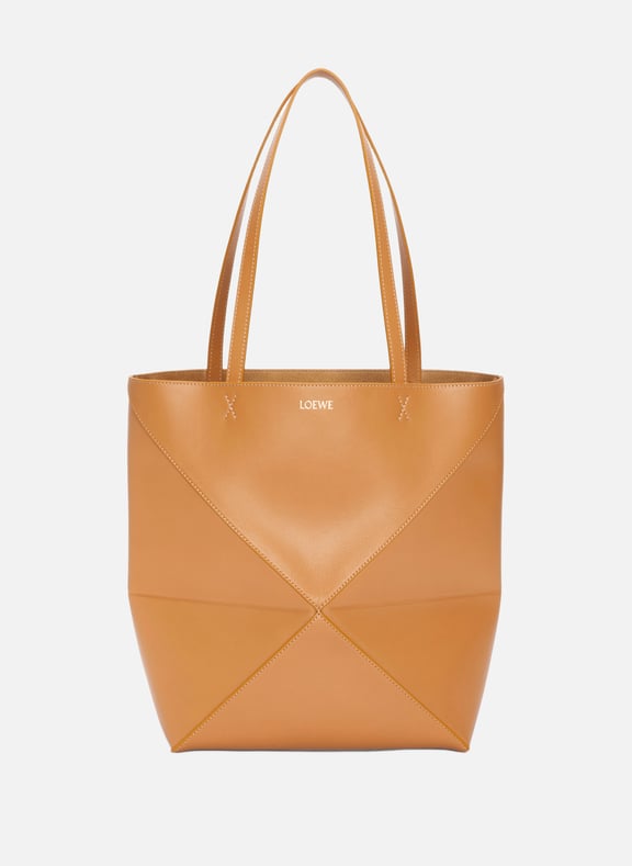 Medium Puzzle Fold leather tote in shiny calfskin Brown by LOEWE LOEWE Medium Puzzle Fold leather tote in shiny calfskin Brown