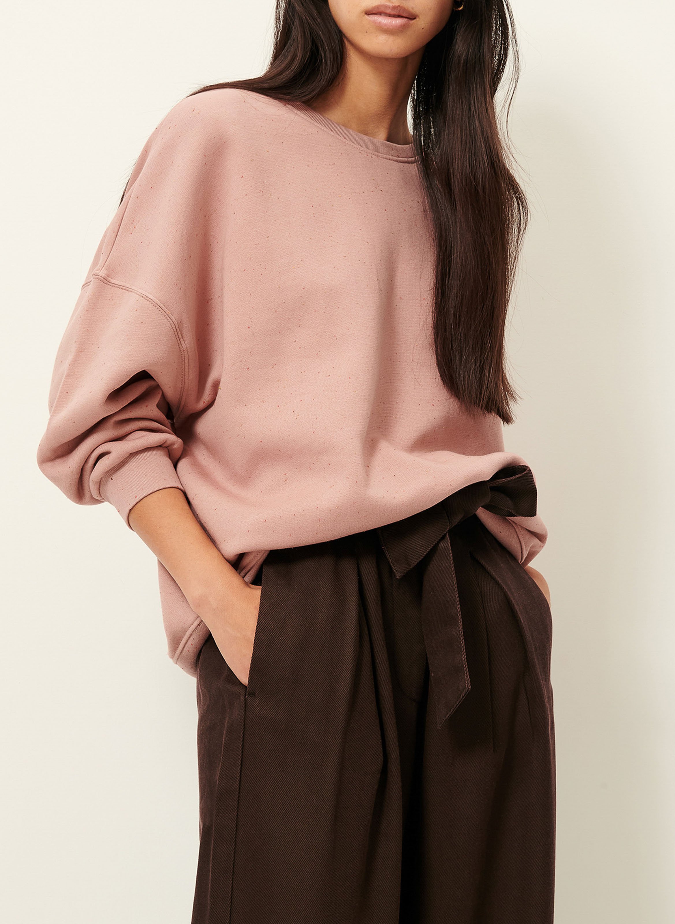Sweat ample col rond moucheté en coton bio mélangé chebbi SESSUN Rose
