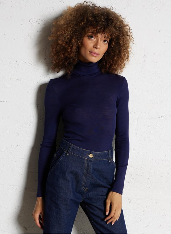 Pull moulant col roulé en laine et soie Bleu by ARMOR-LUX ARMOR-LUX Pull moulant col roulé en laine et soie Bleu
