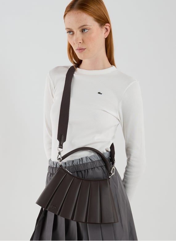 Petit sac Lenglen plissé en cuir | Marron by LACOSTE Petit sac Lenglen plissé en cuir Marron