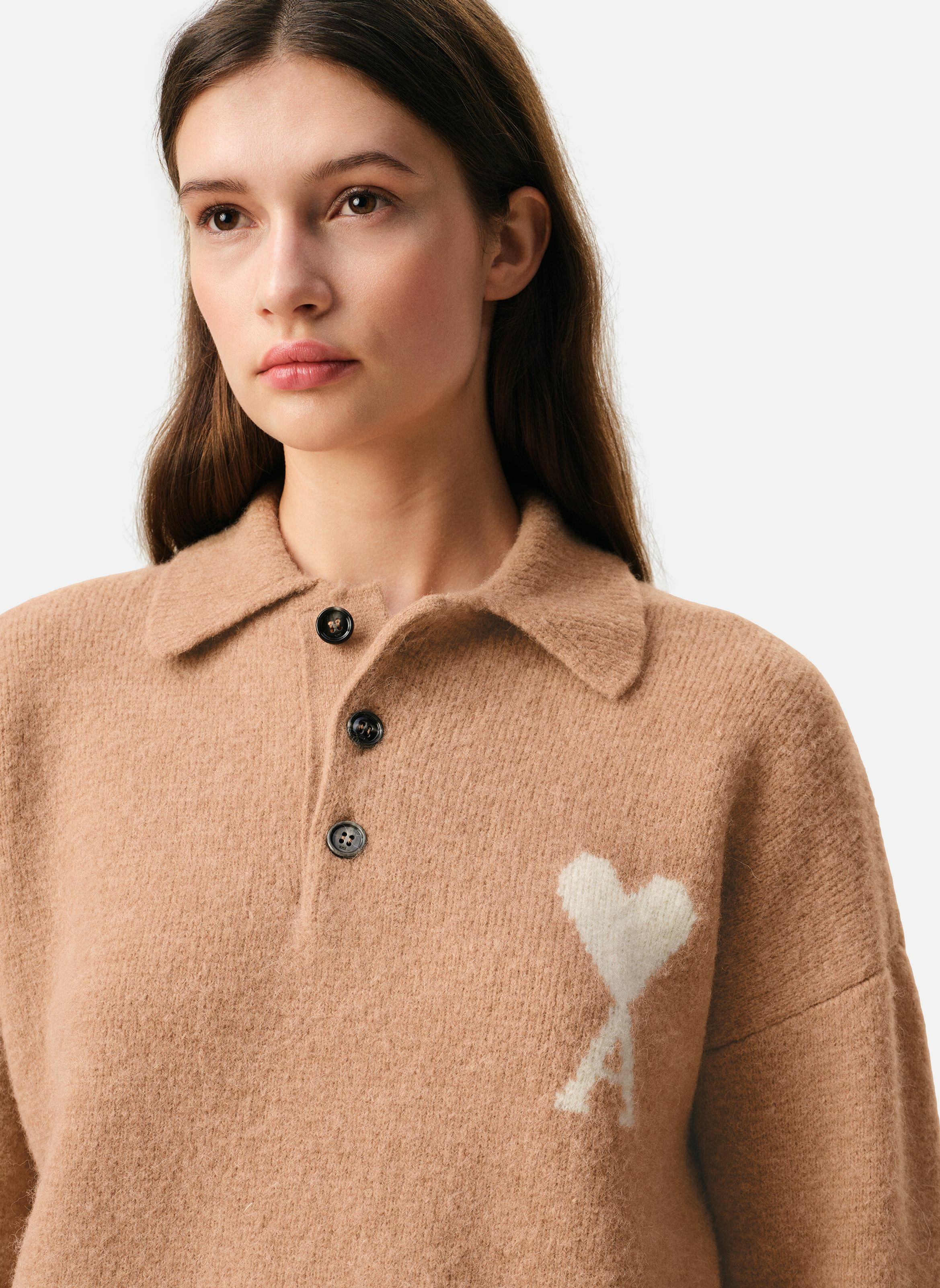 Polo ami de coeur en alpaga unisexe AMI PARIS Marron