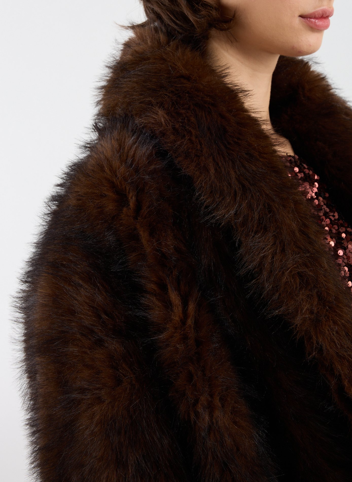 Manteau droit en fausse fourrure TOPSHOP Marron