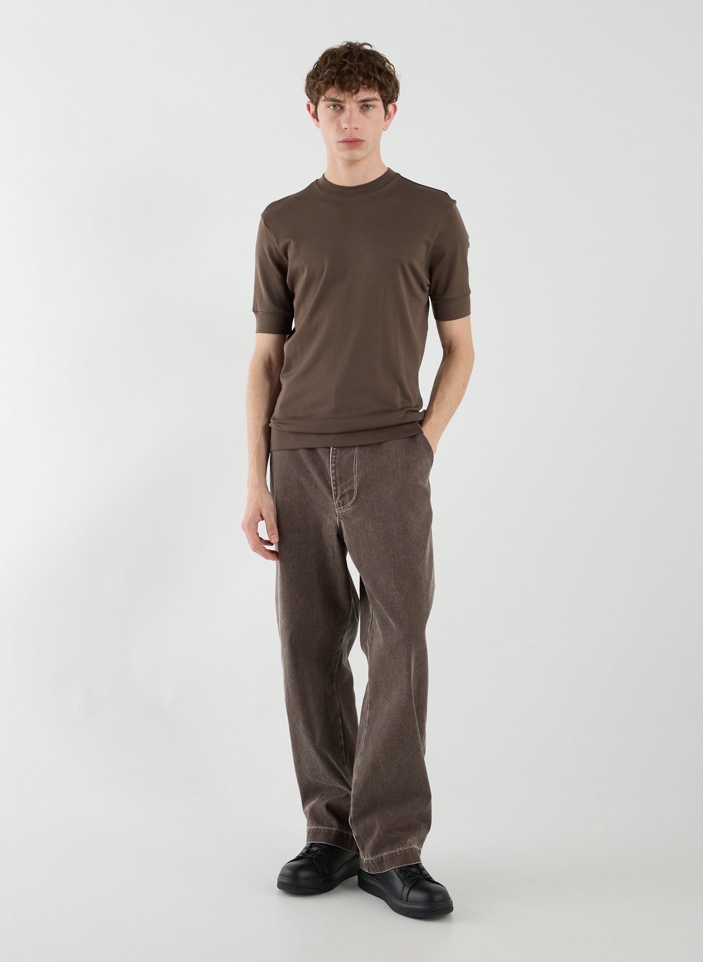 T-shirt col rond en coton STEFAN BRANDT Marron