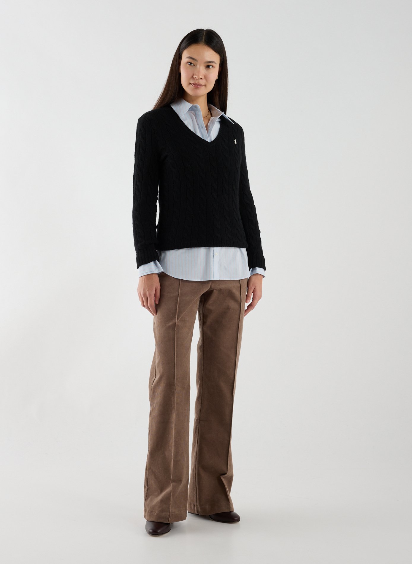 Pull col V en laine et cachemire POLO RALPH LAUREN Noir