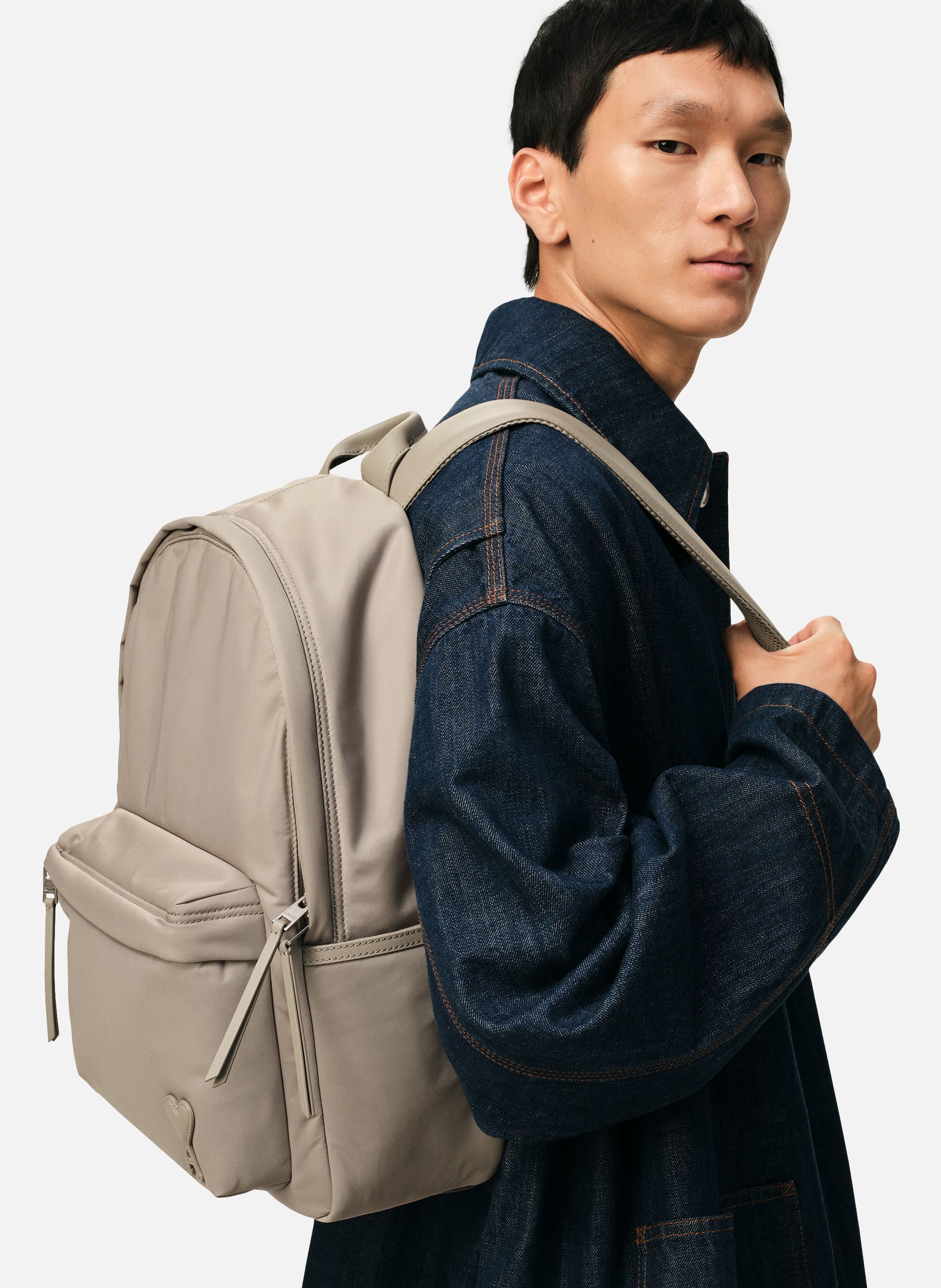 Sac à dos marcel unisexe en nylon AMI PARIS Gris