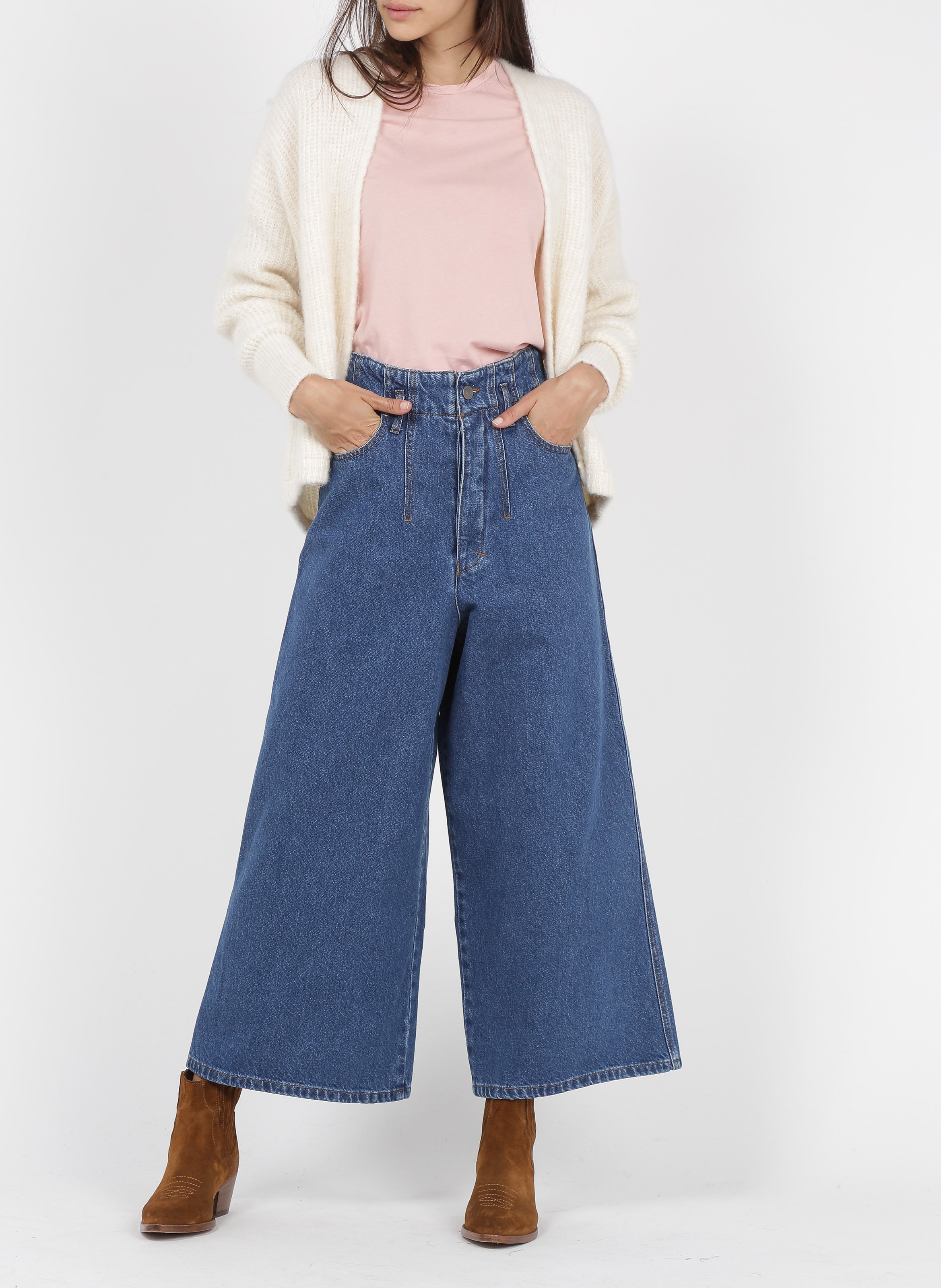 Gilet ouvert en laine et alpaga mélangé east AMERICAN VINTAGE Beige