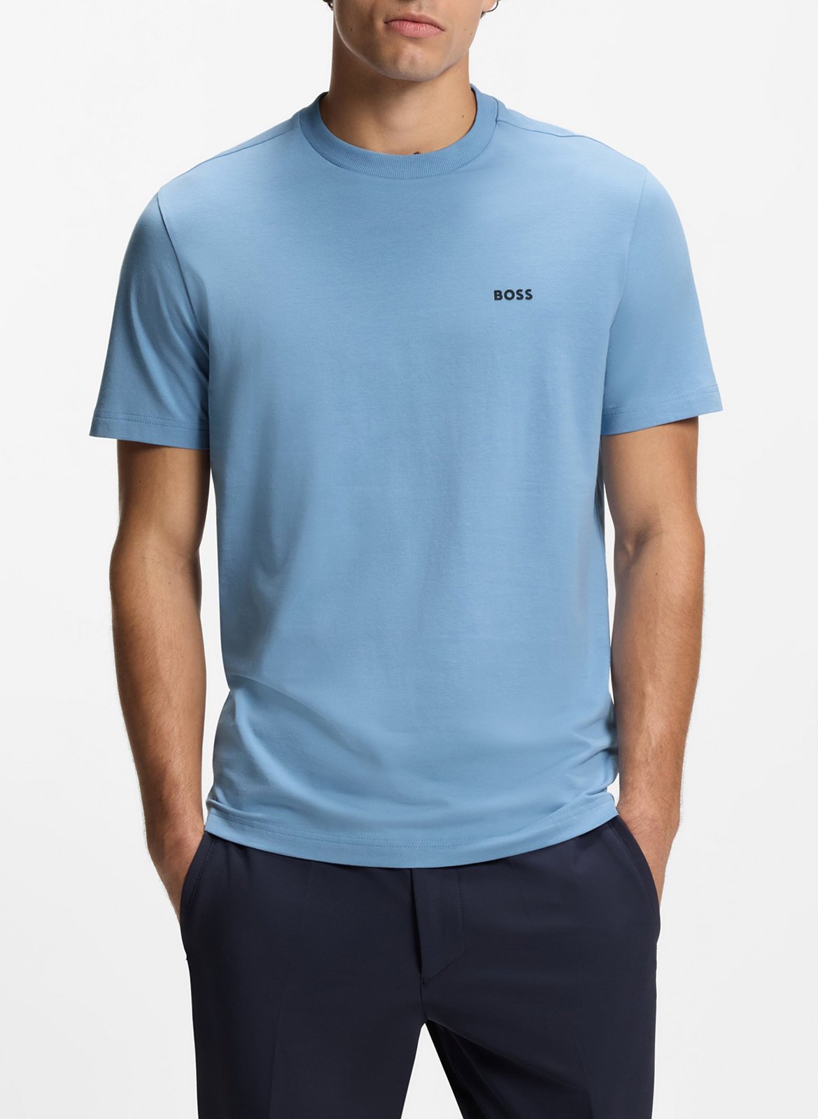 Tee-shirt col rond en coton mélangé BOSS Bleu