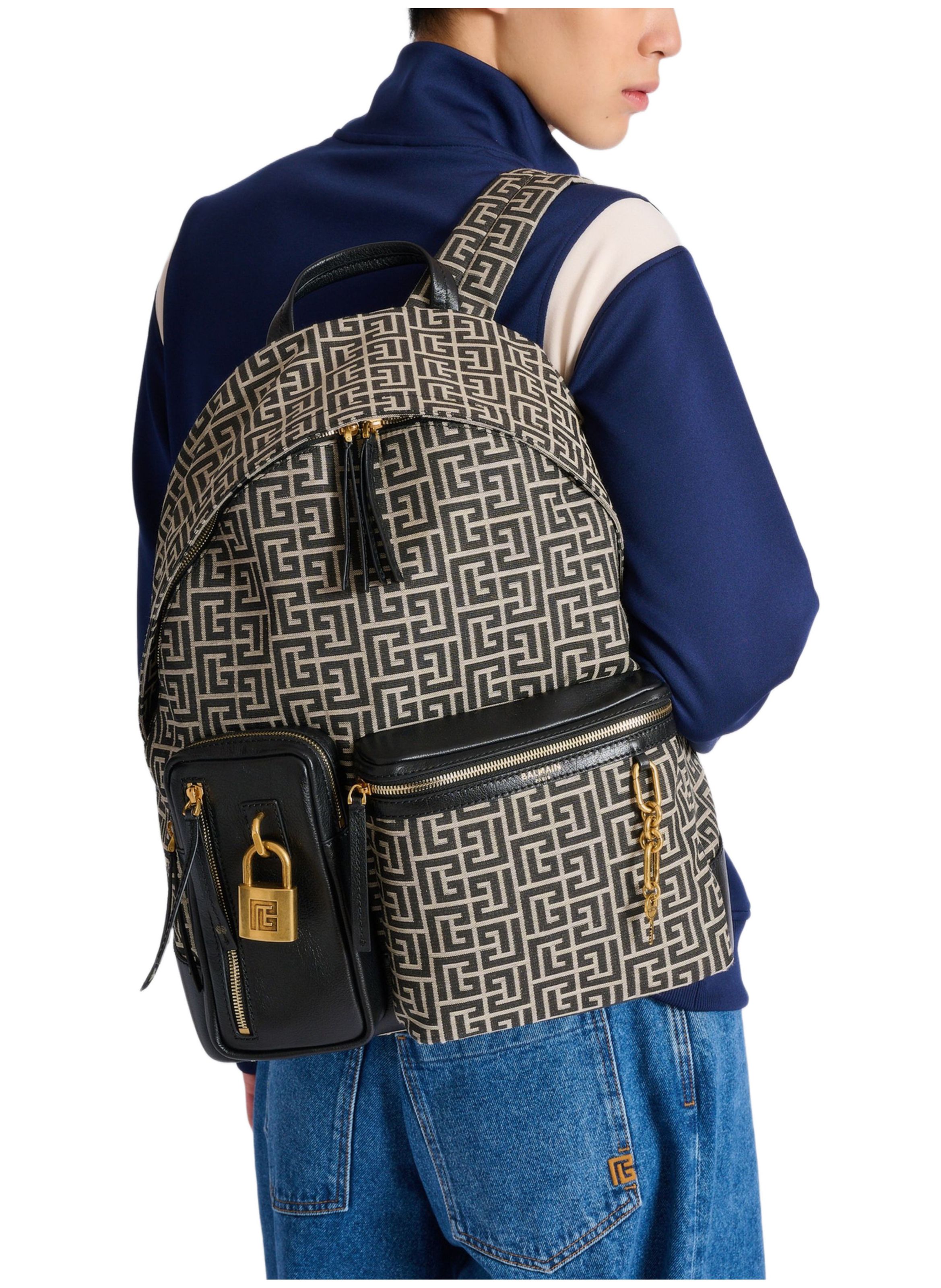 Sac à dos pulse en jacquard monogramme BALMAIN Noir