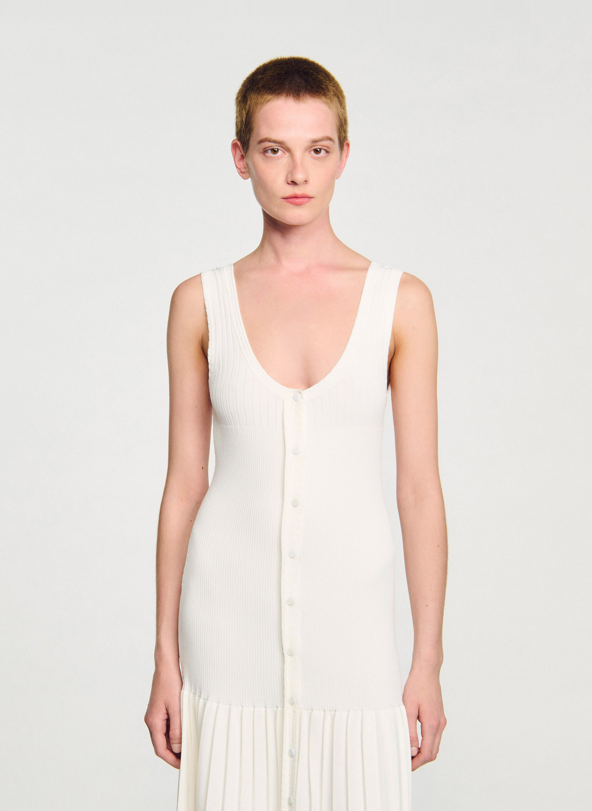 Robe longue ajustée à bretelles SANDRO Beige