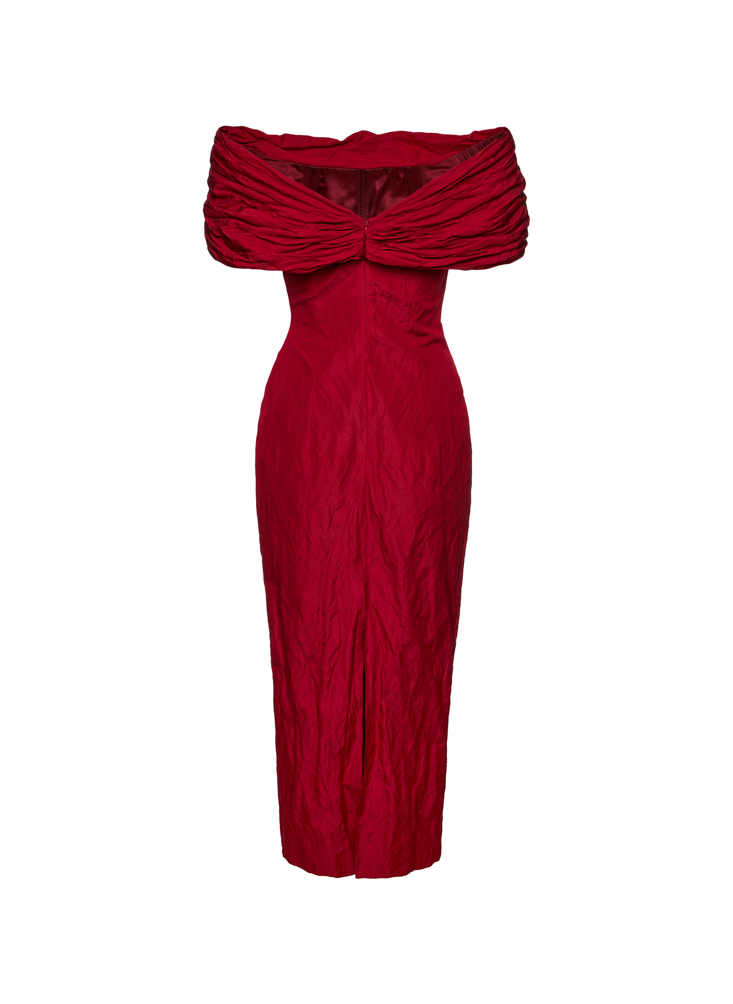 Midi draped dress with bardot neckline in blended cotton. MAGDA BUTRYM Red