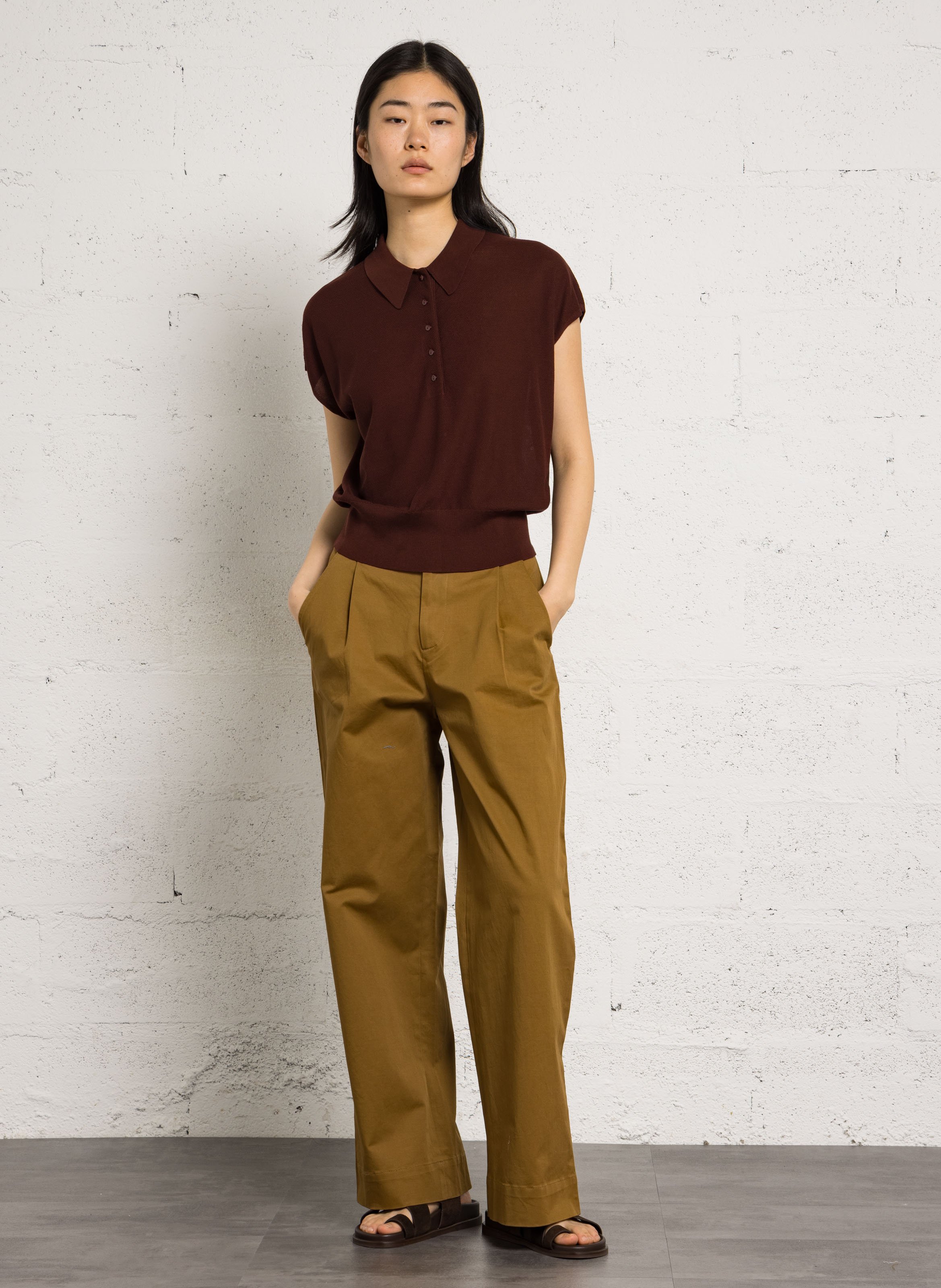 Top col polo en maille paige MAISON 123 Rouge