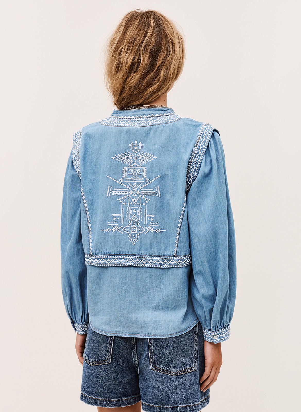 Blouse col tunisien à broderies laura BA&SH Bleu