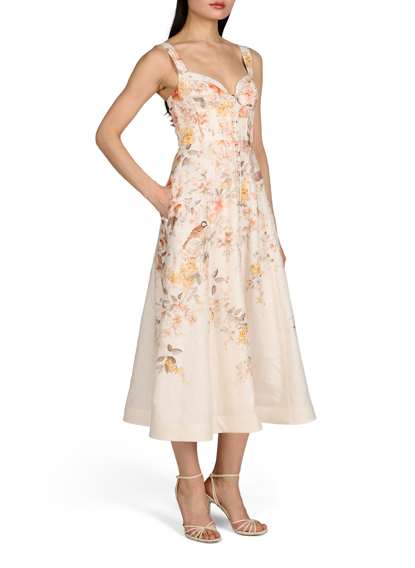 Robe longue évasée en lin ZIMMERMANN Blanc