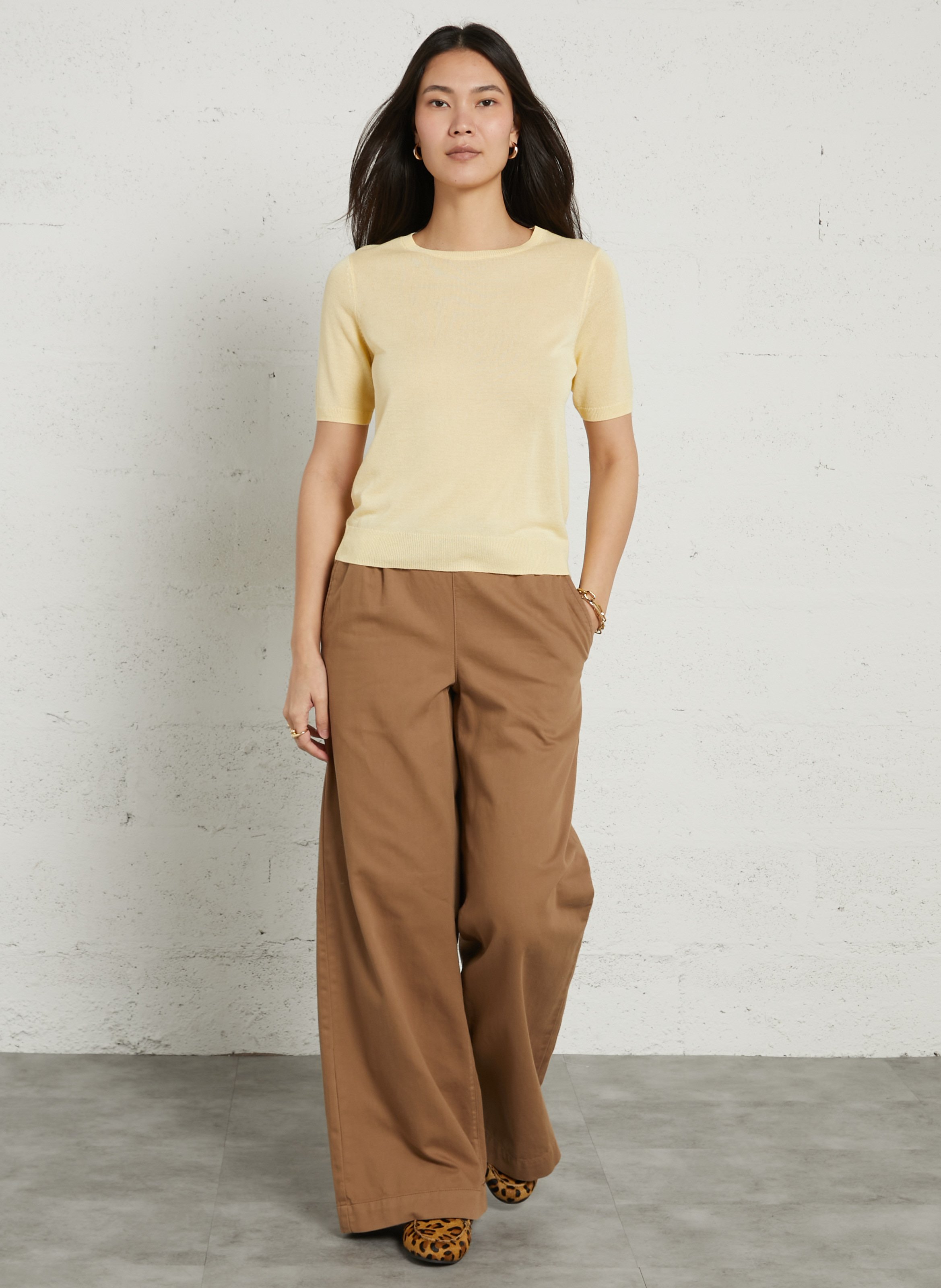 Pull manches courtes en maille fine unie paprika bis MAISON 123 Jaune