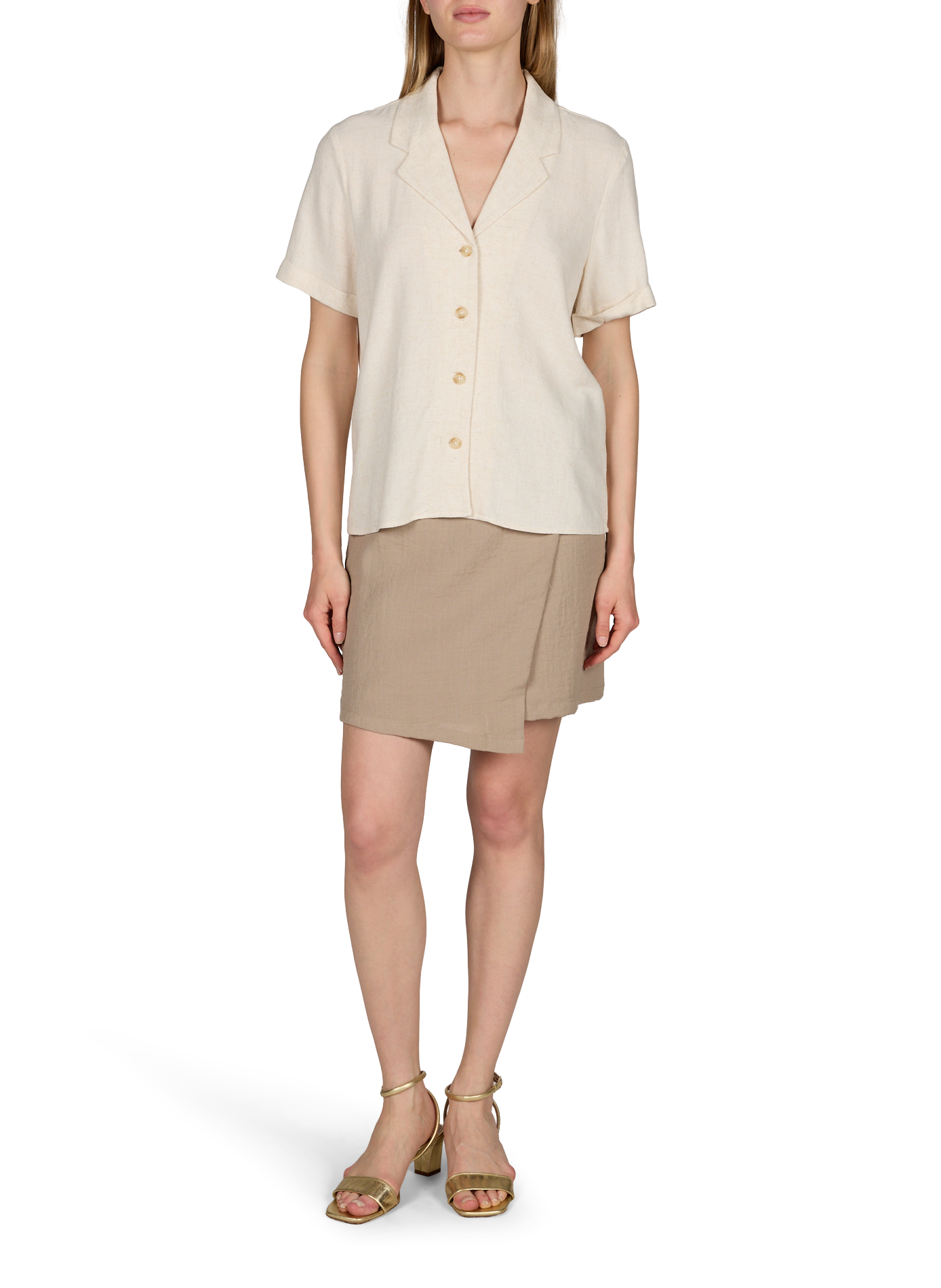 Blouse met korte mouwen OBJECT Beige