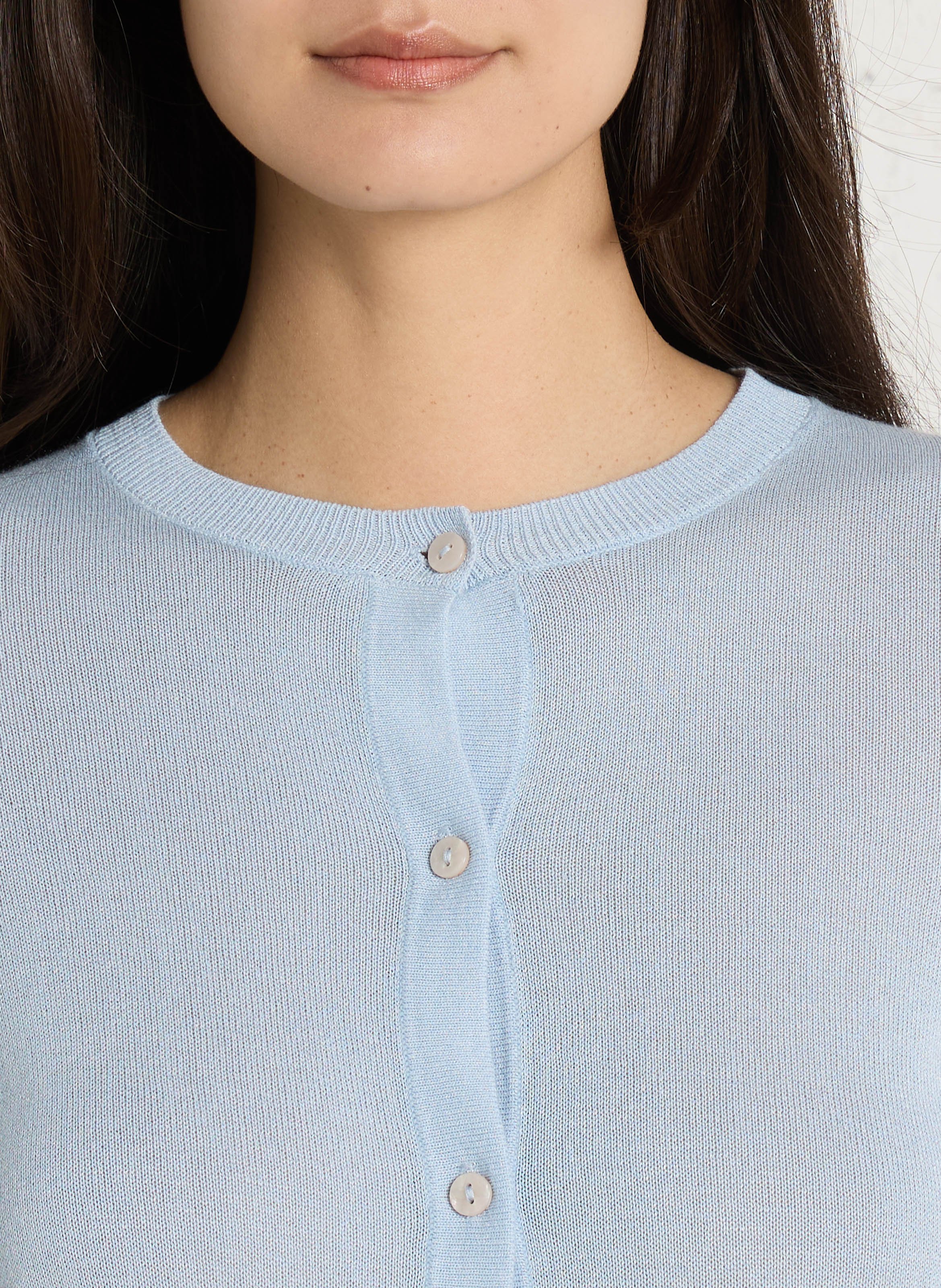 Gilet droit col rond en maille mélangée paprika MAISON 123 Bleu