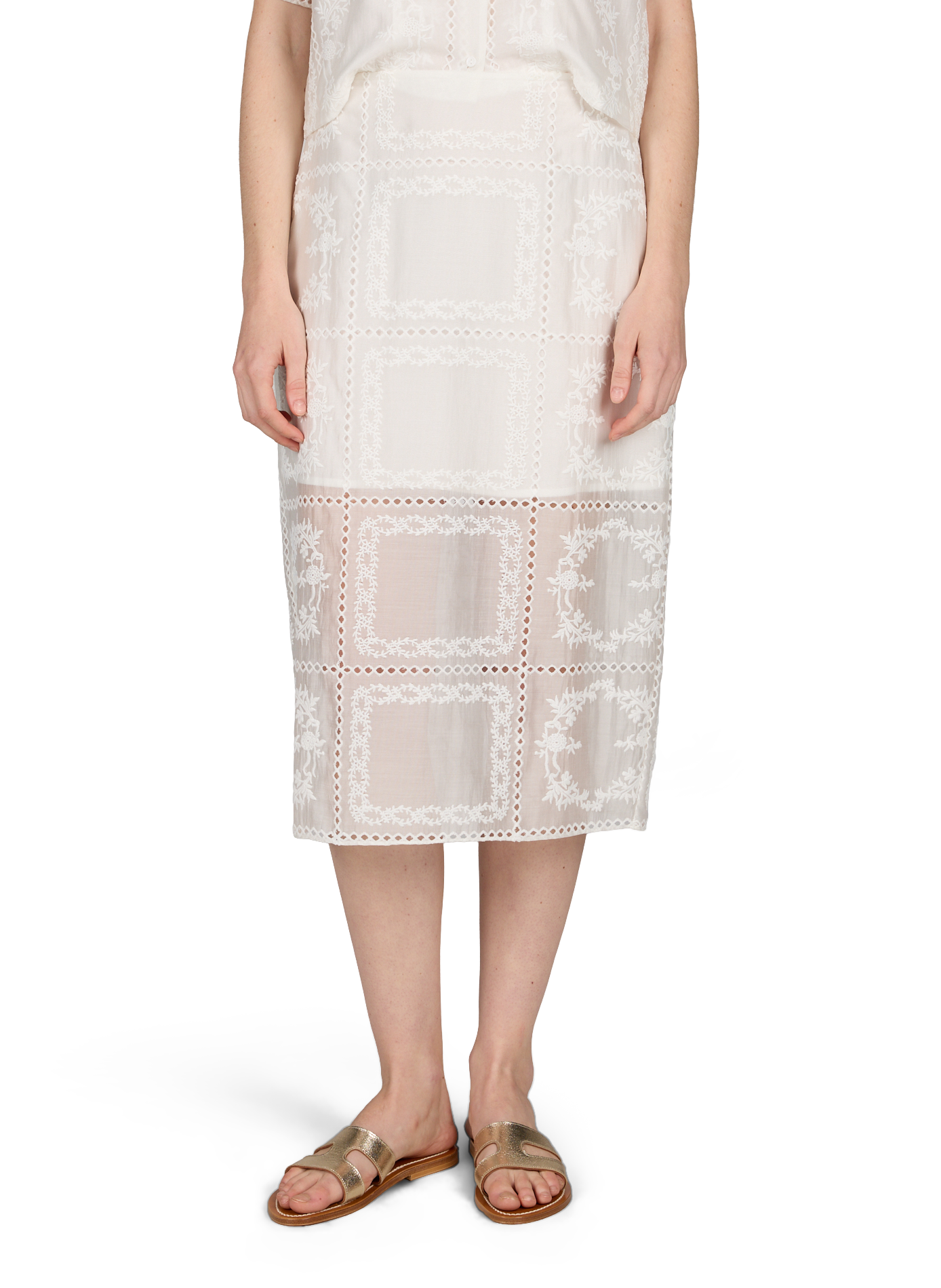 Gonna midi ricamata BERENICE Beige