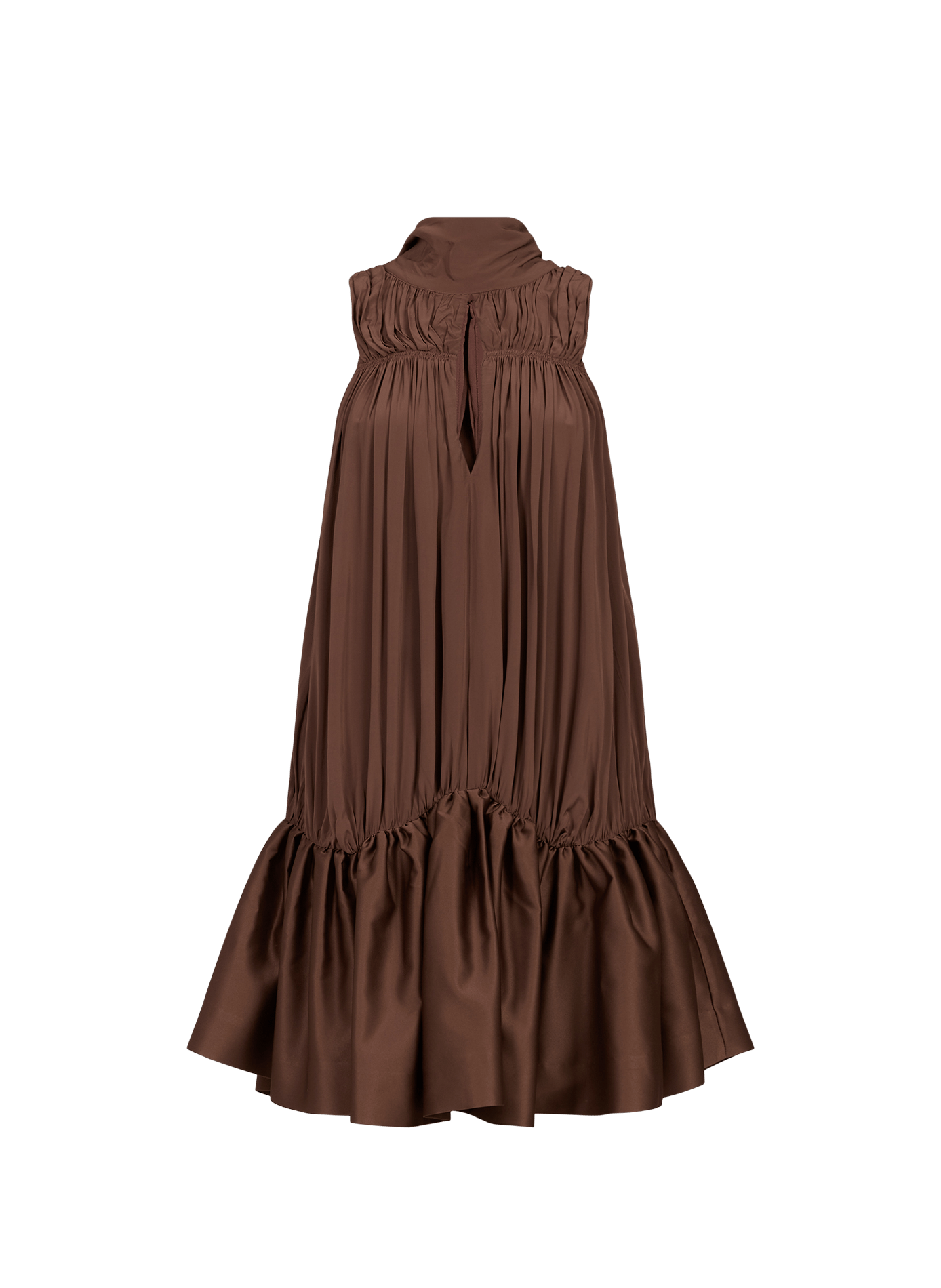 Vestido corto brillante con pliegues y dobladillo con volantes ROTATE Marrón
