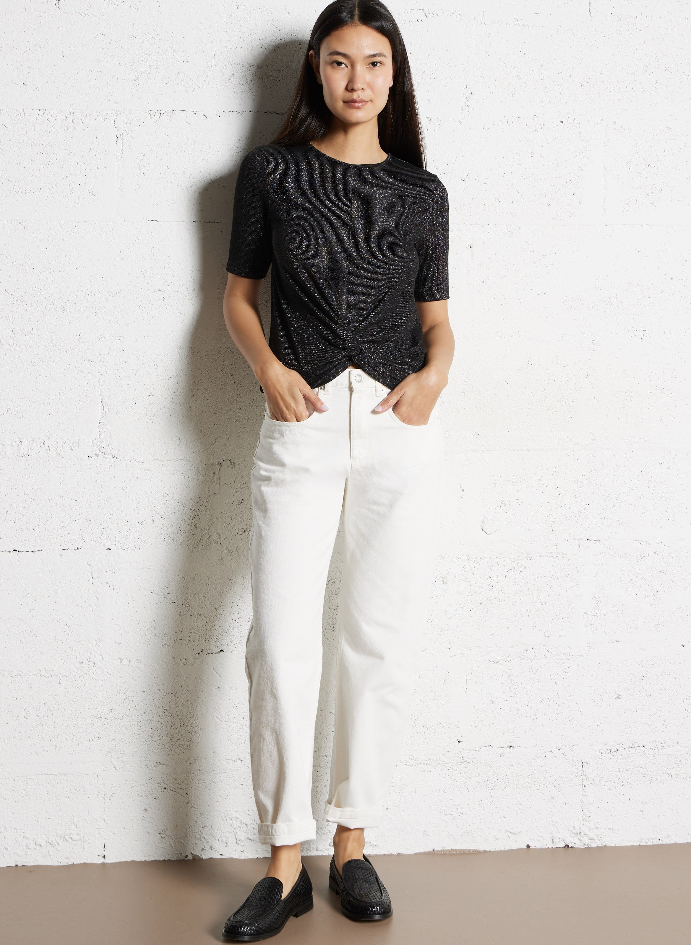 Jean droit taille haute en coton anders IKKS Blanc