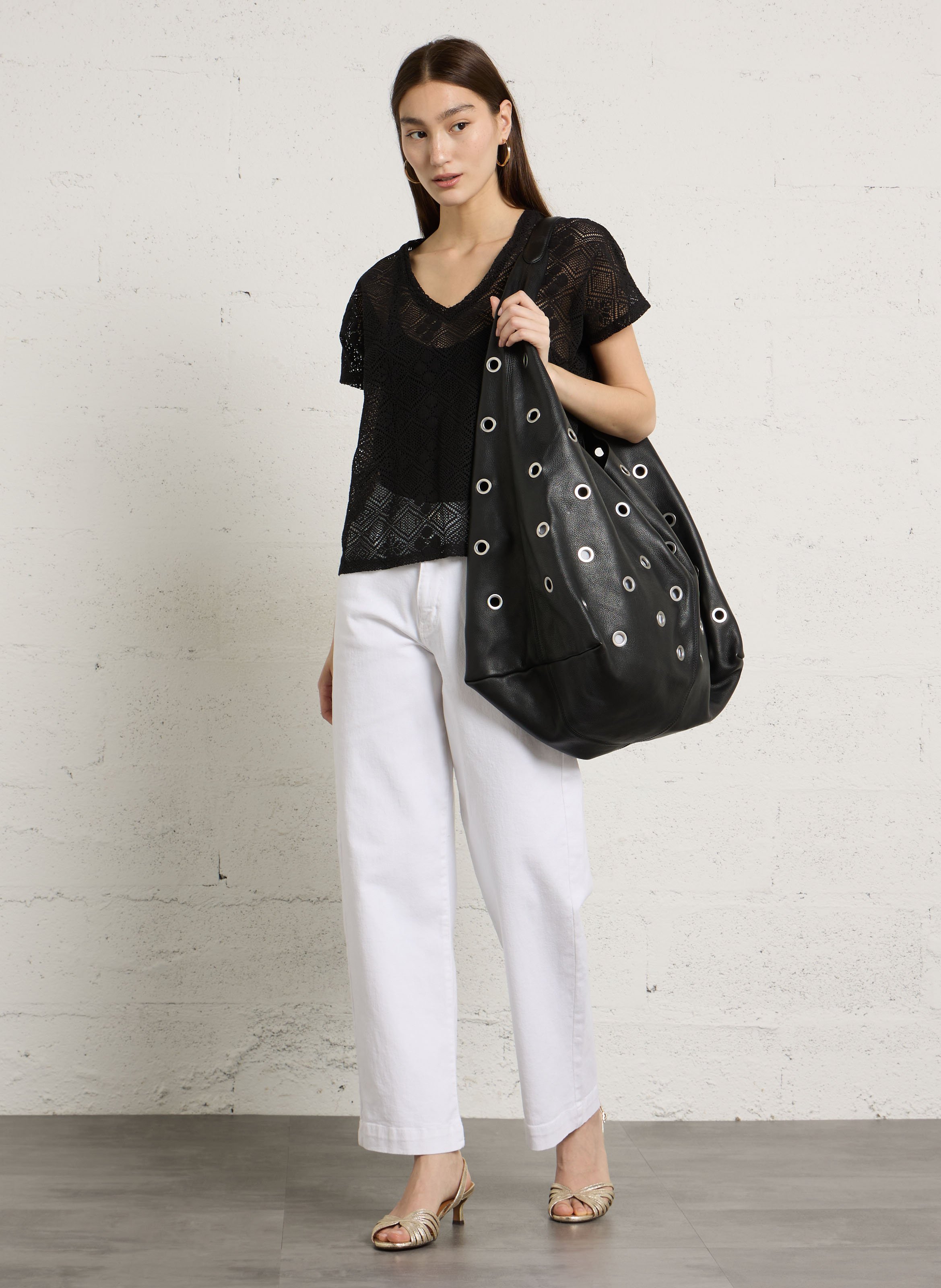 Sac porté épaule en cuir hobo xl IKKS Noir