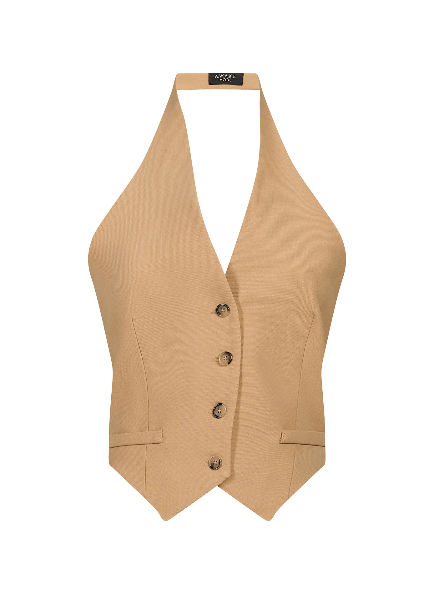 Top sin mangas con espalda descubierta para atar en lana mezclada A.W.A.K.E. MODE Beige