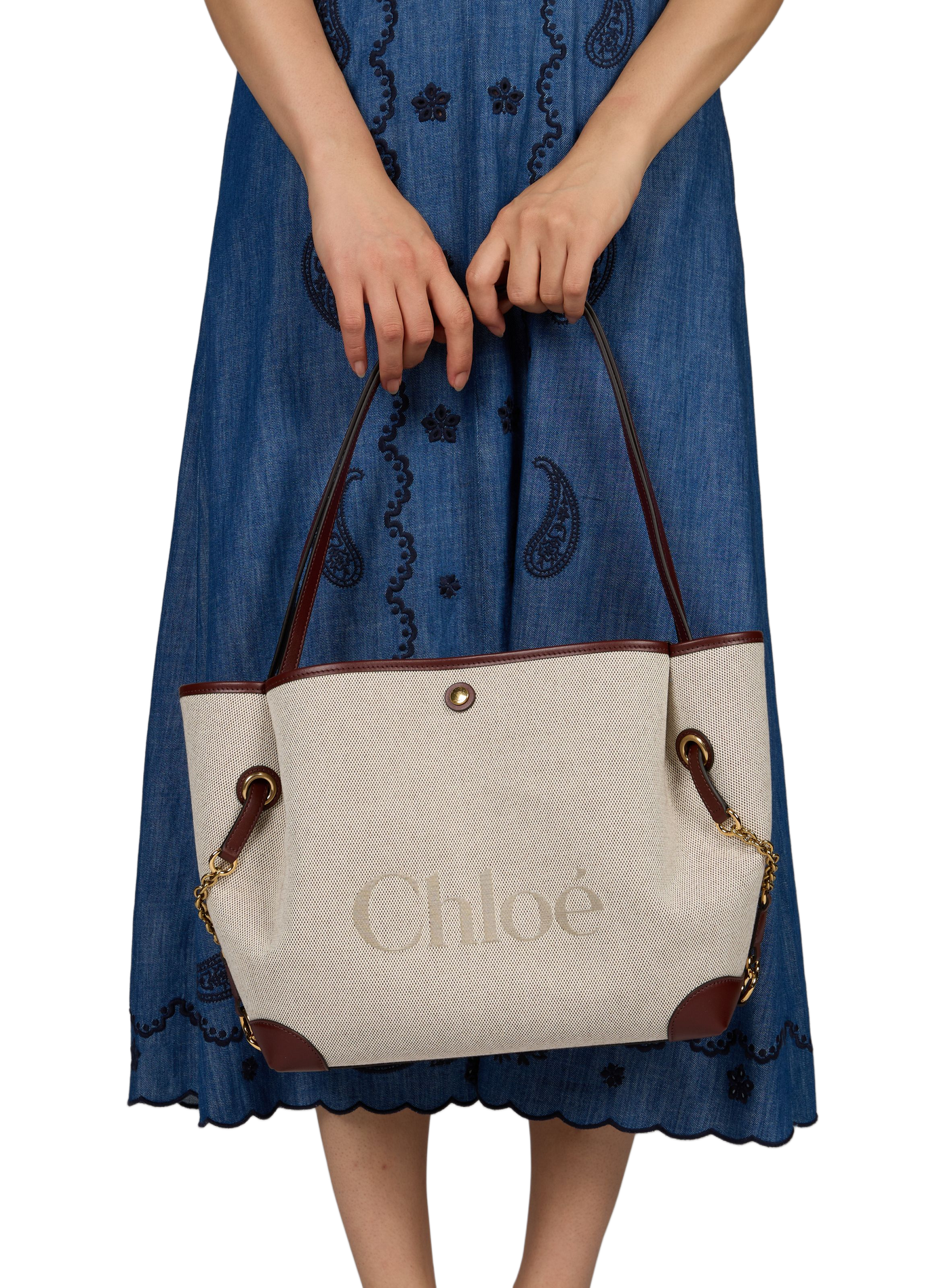Clover bag with chain detail and embroidered logo in leather CHLOÉ Brown