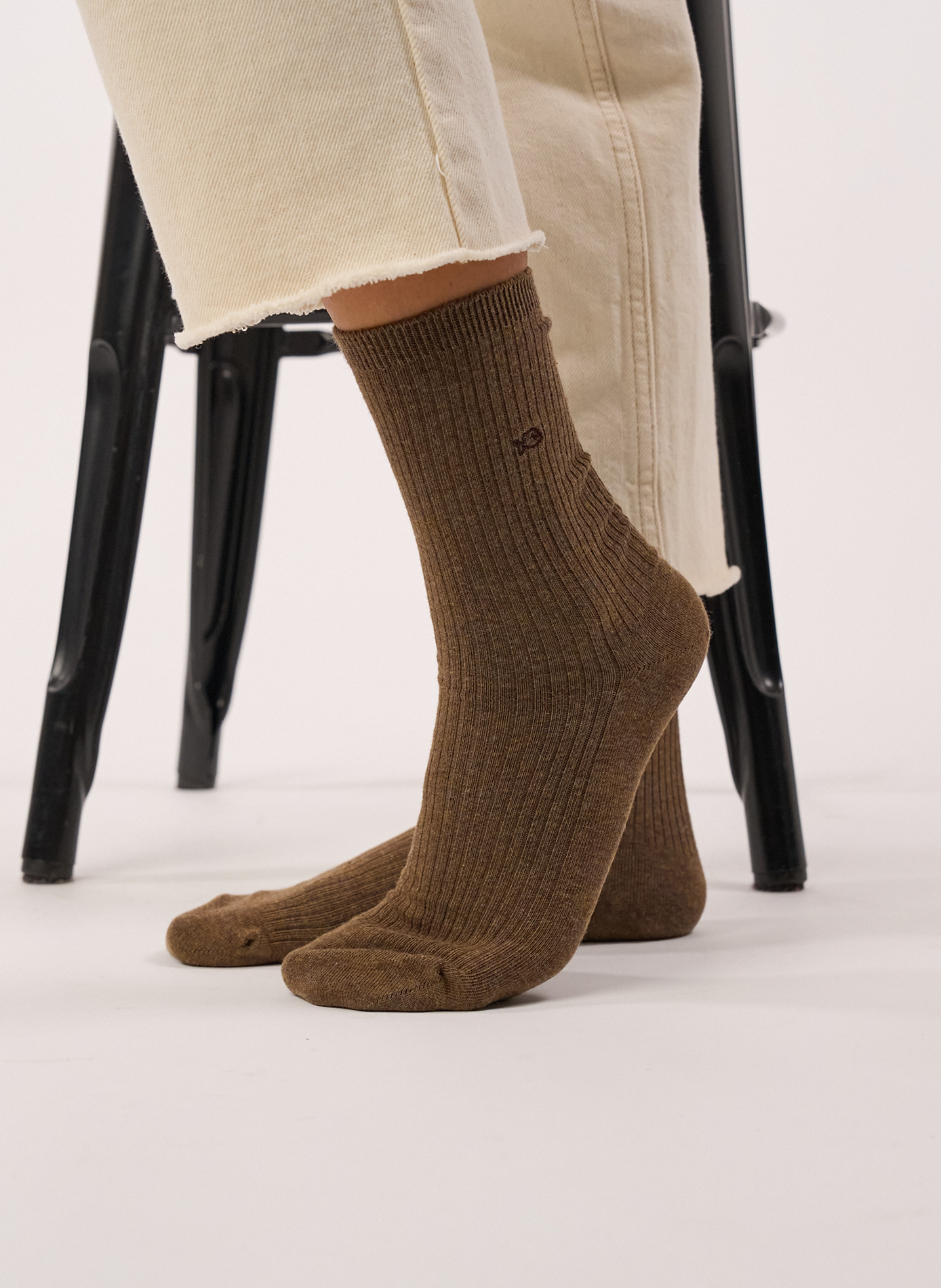 Chaussettes en coton peigné unies côtelées BILLYBELT Marron