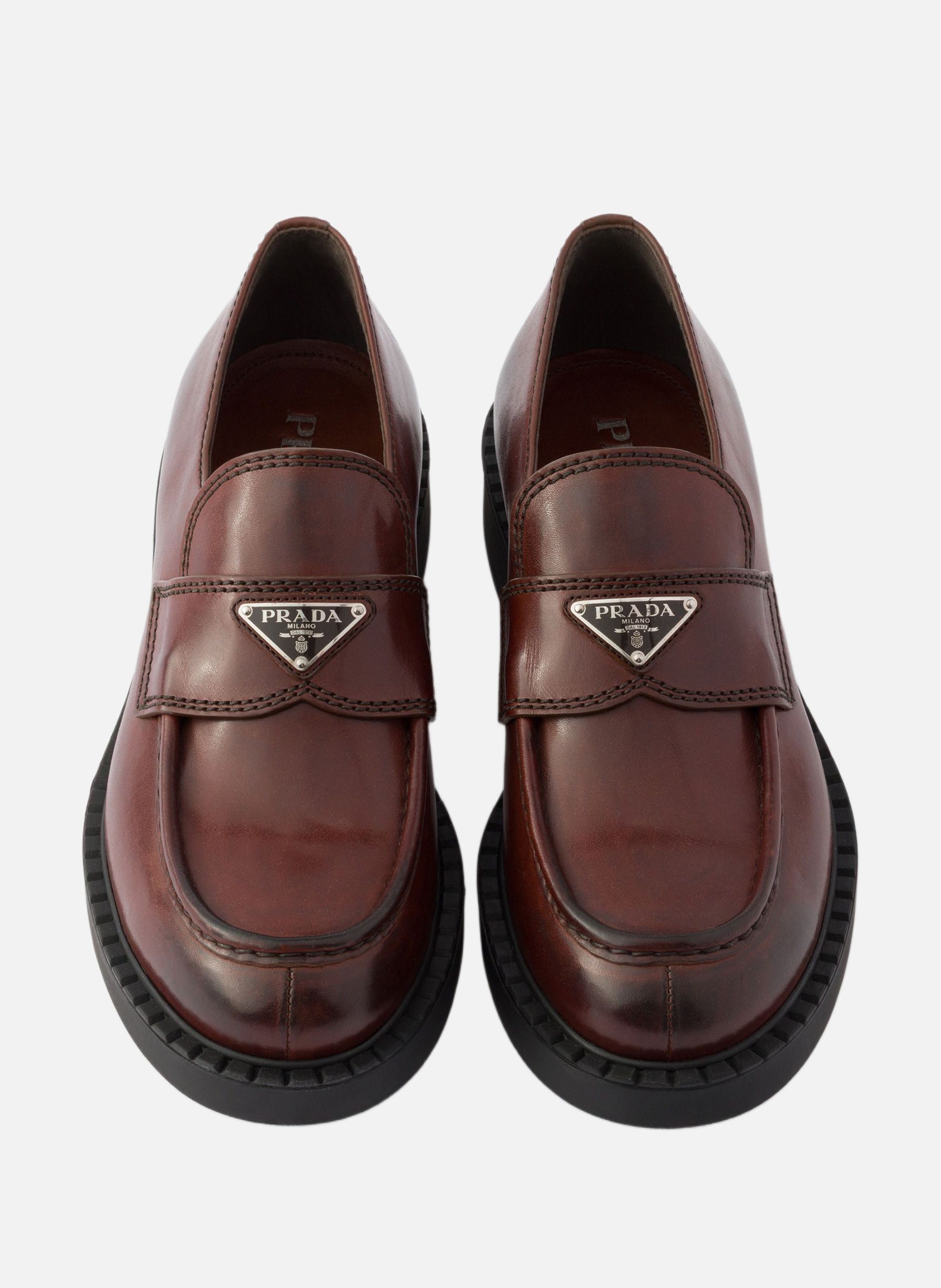 Mocassins en cuir vieilli PRADA Marron