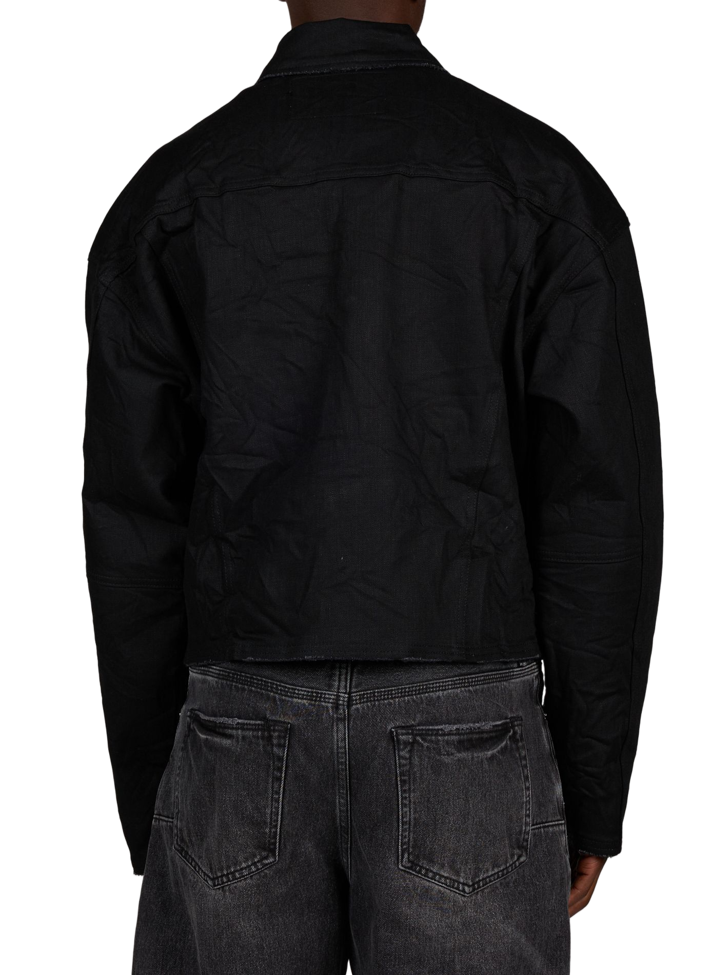 Crinkled jacket in blended cotton denim PURPLE BRAND Black