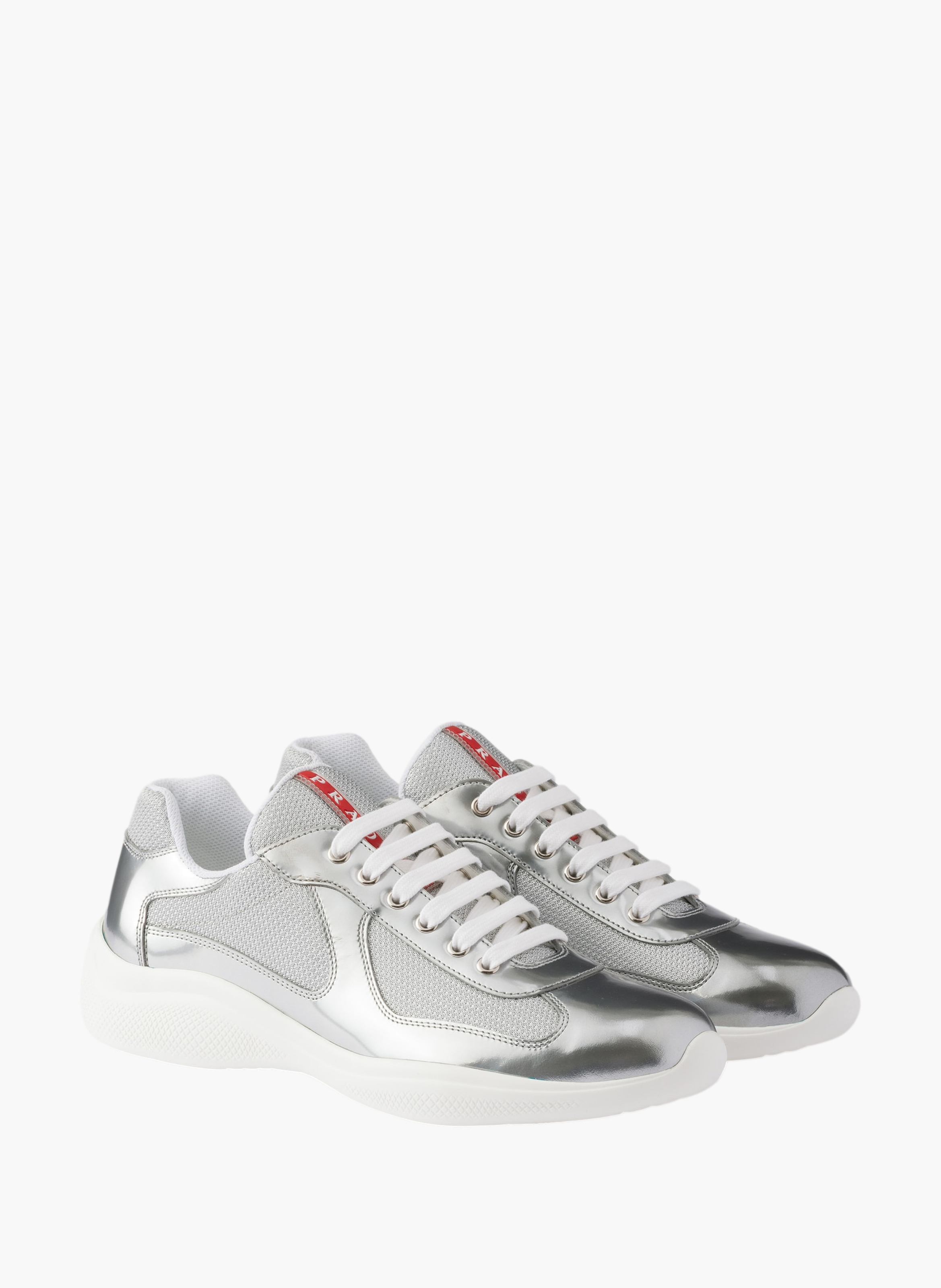 Baskets prada america’s cup en cuir métallisé et t PRADA Argent