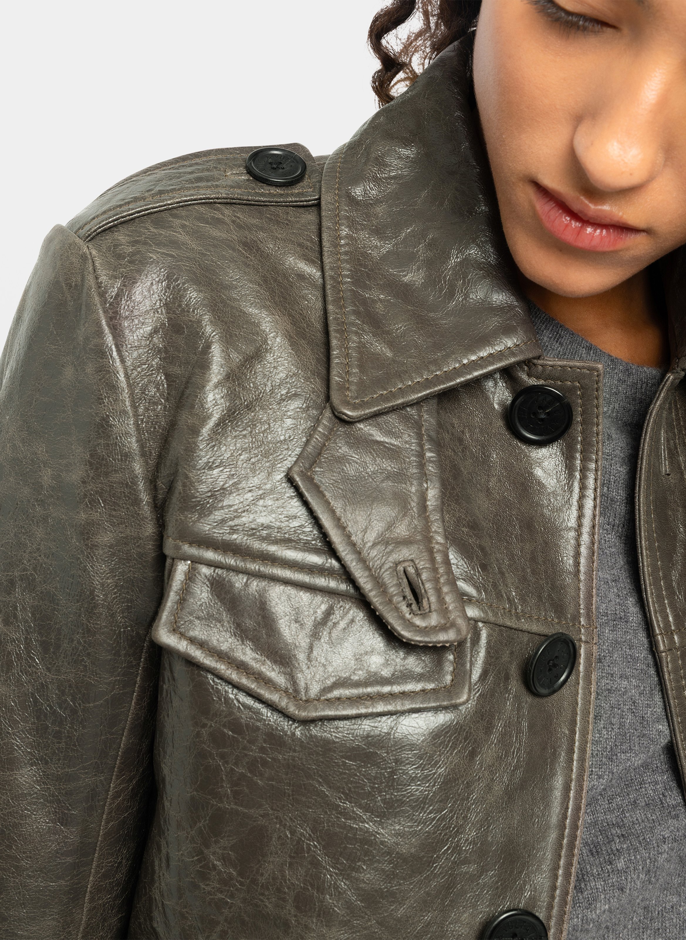 Veste droite boutonnée en cuir veram ZADIG&VOLTAIRE Gris