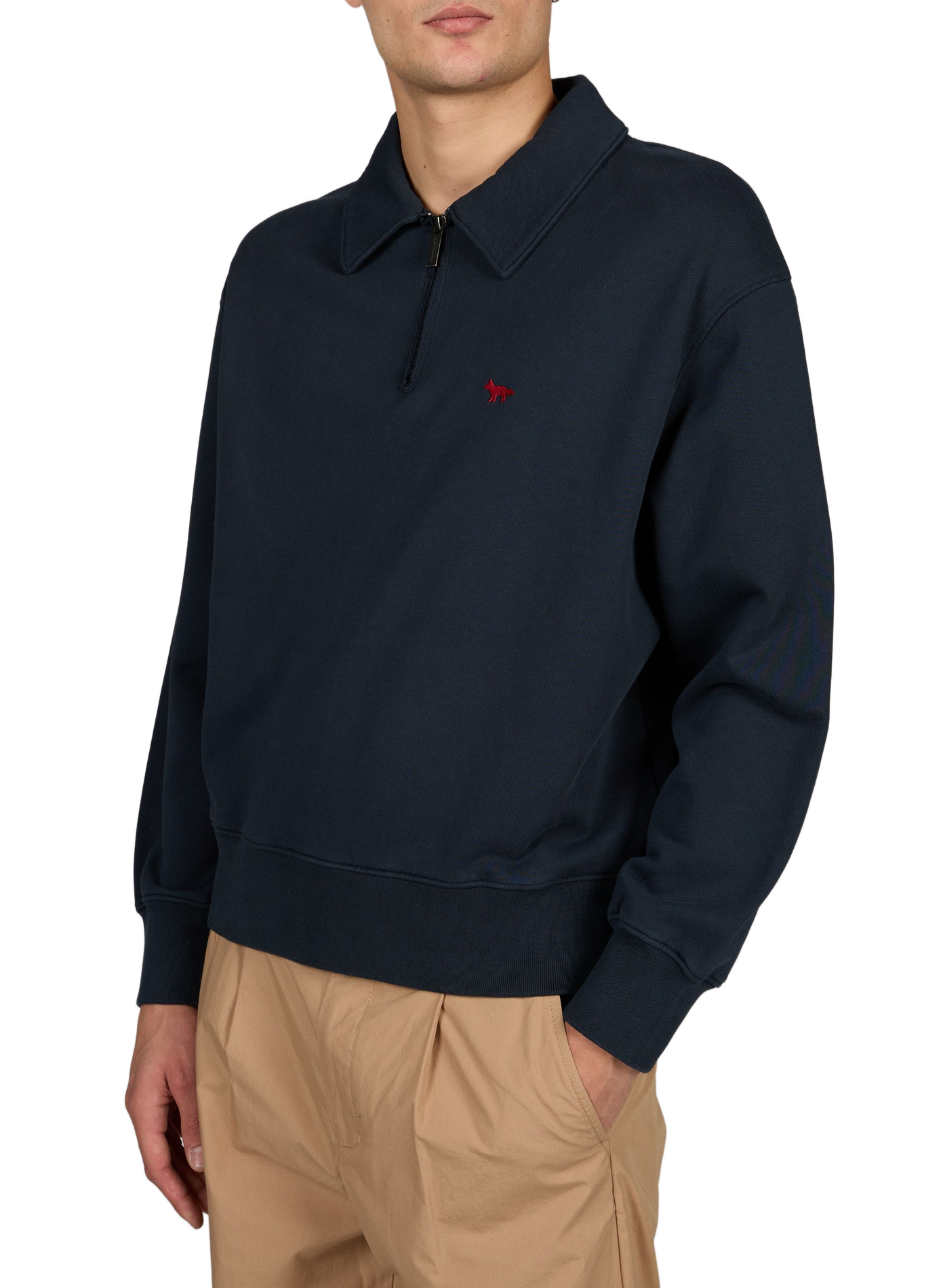 Gerades unifarbenes Sweatshirt mit Polokragen und Reißverschluss MAISON KITSUNÉ Blau