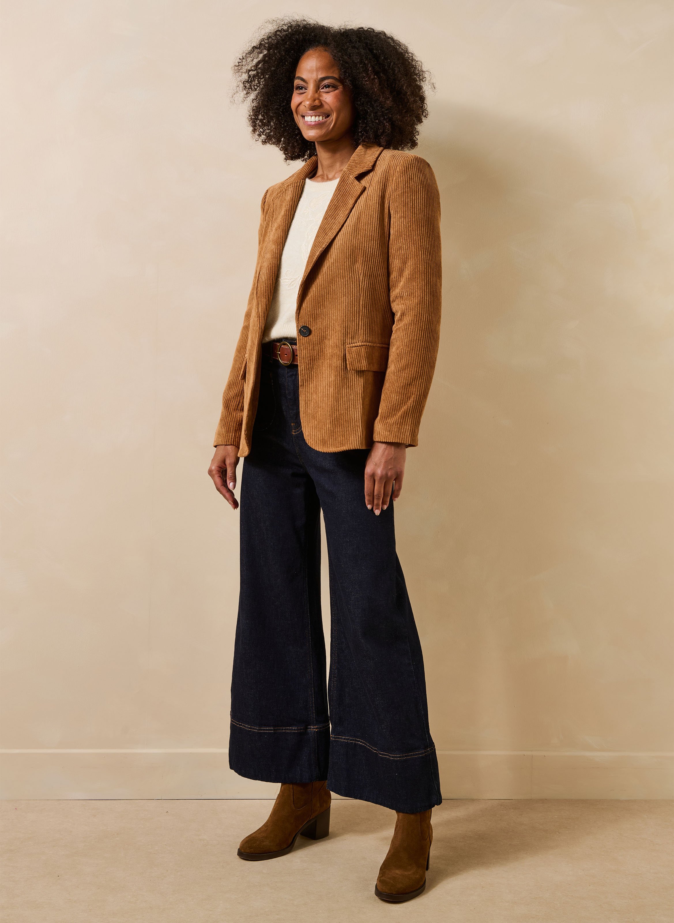 Recht gesneden blazer van ribfluweel LA FEE MARABOUTEE Bruin