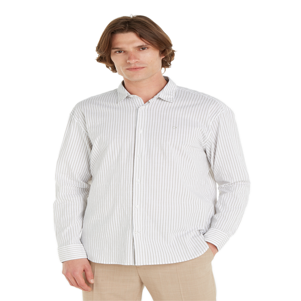 Calvin Klein Striped Cotton Shirt Striped In Grey