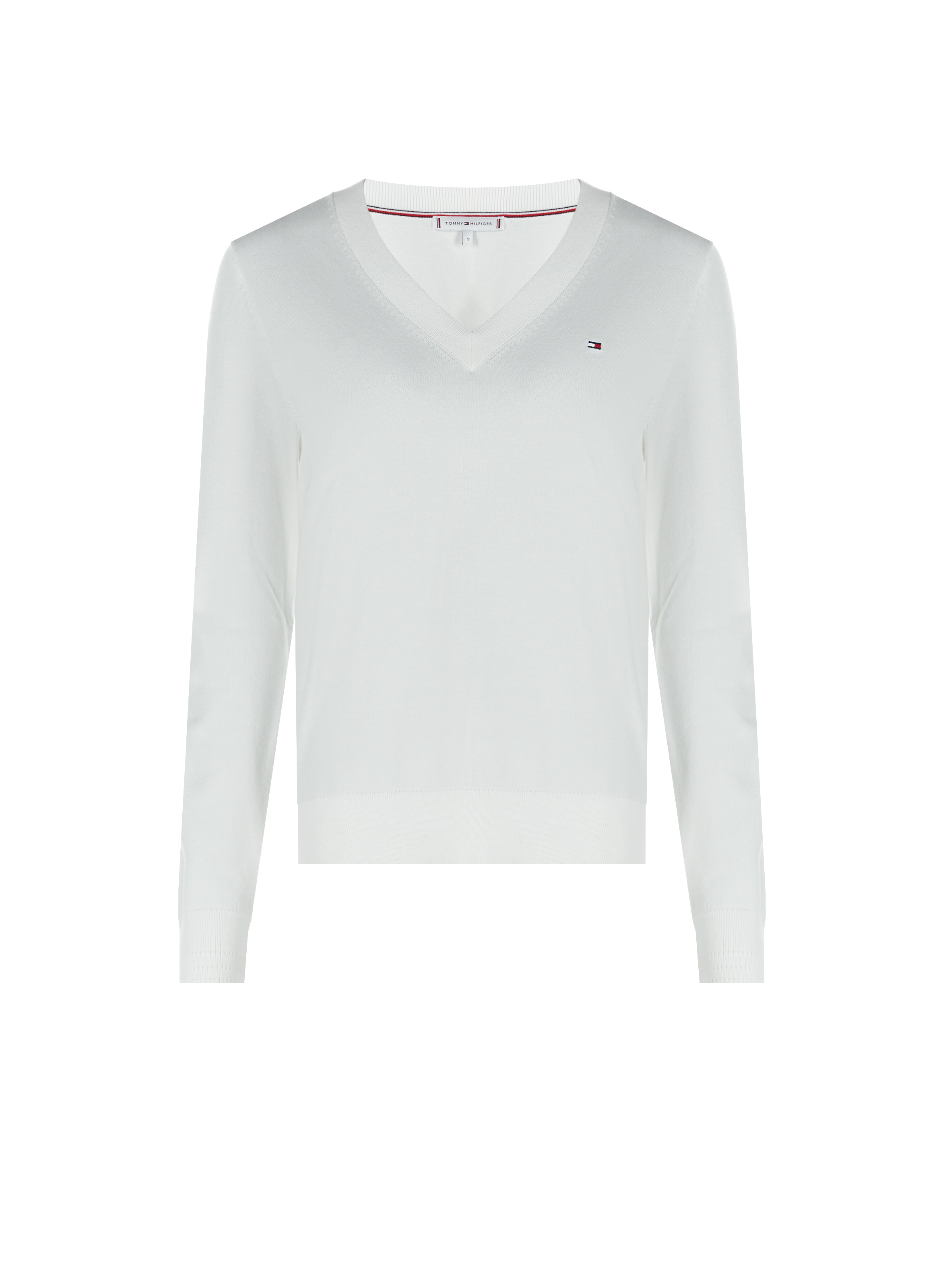 Pull col V en coton mélangé TOMMY HILFIGER Blanc