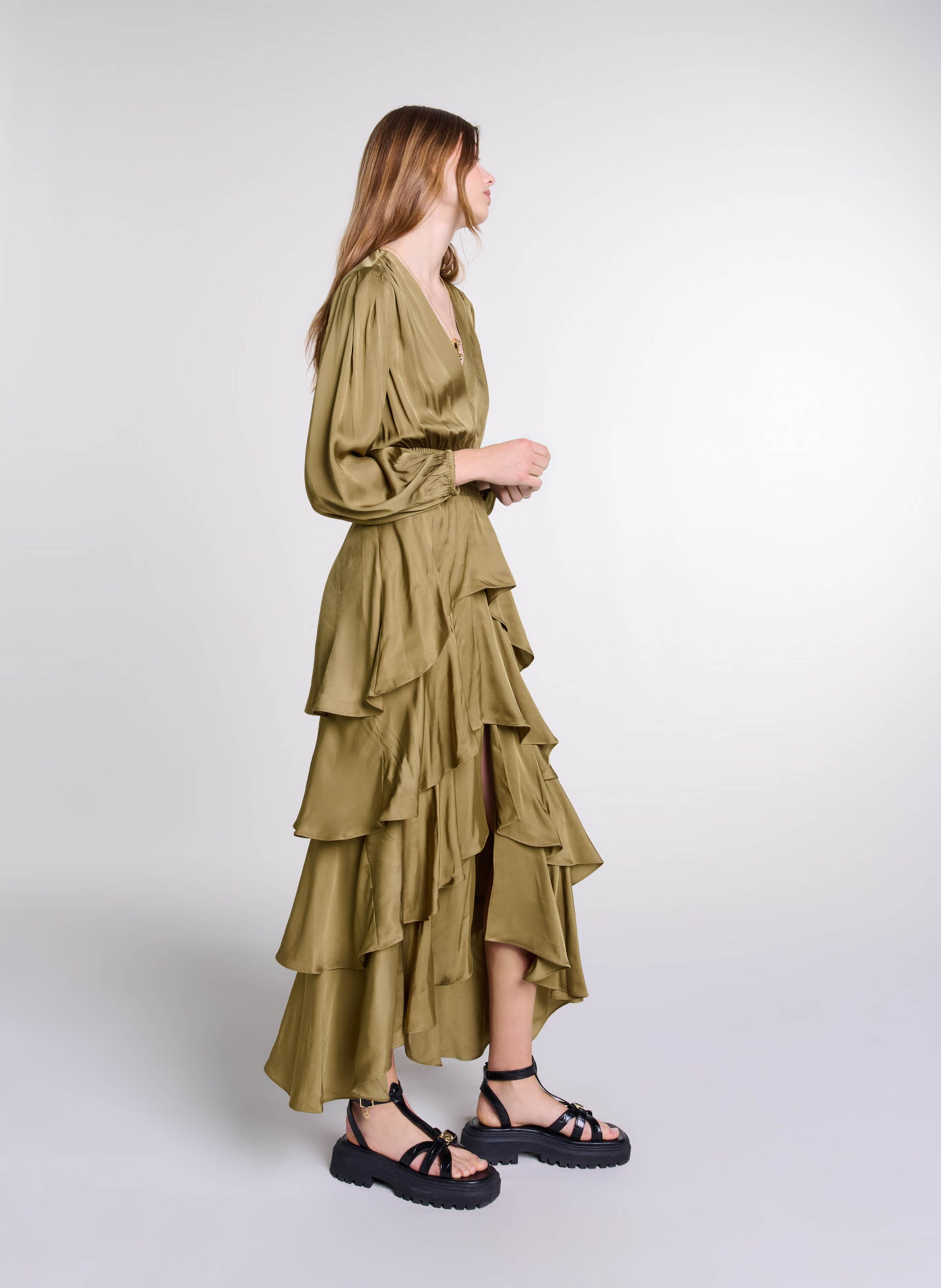 Robe Longue Satinée Cache-cœur - Maje Femme | Printemps.com
