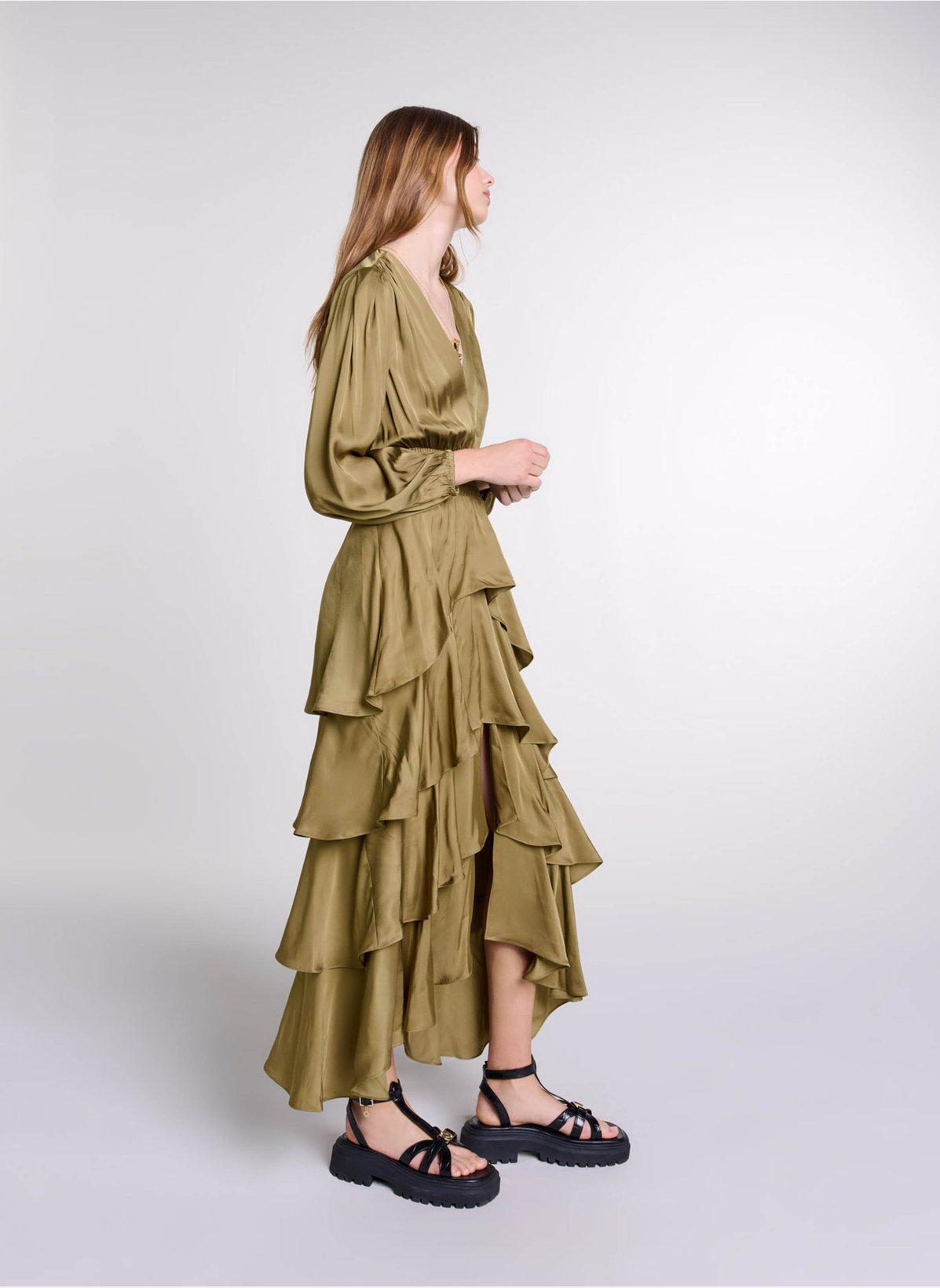 Robe Longue Satinée Cache-cœur - Maje Femme | Printemps.com