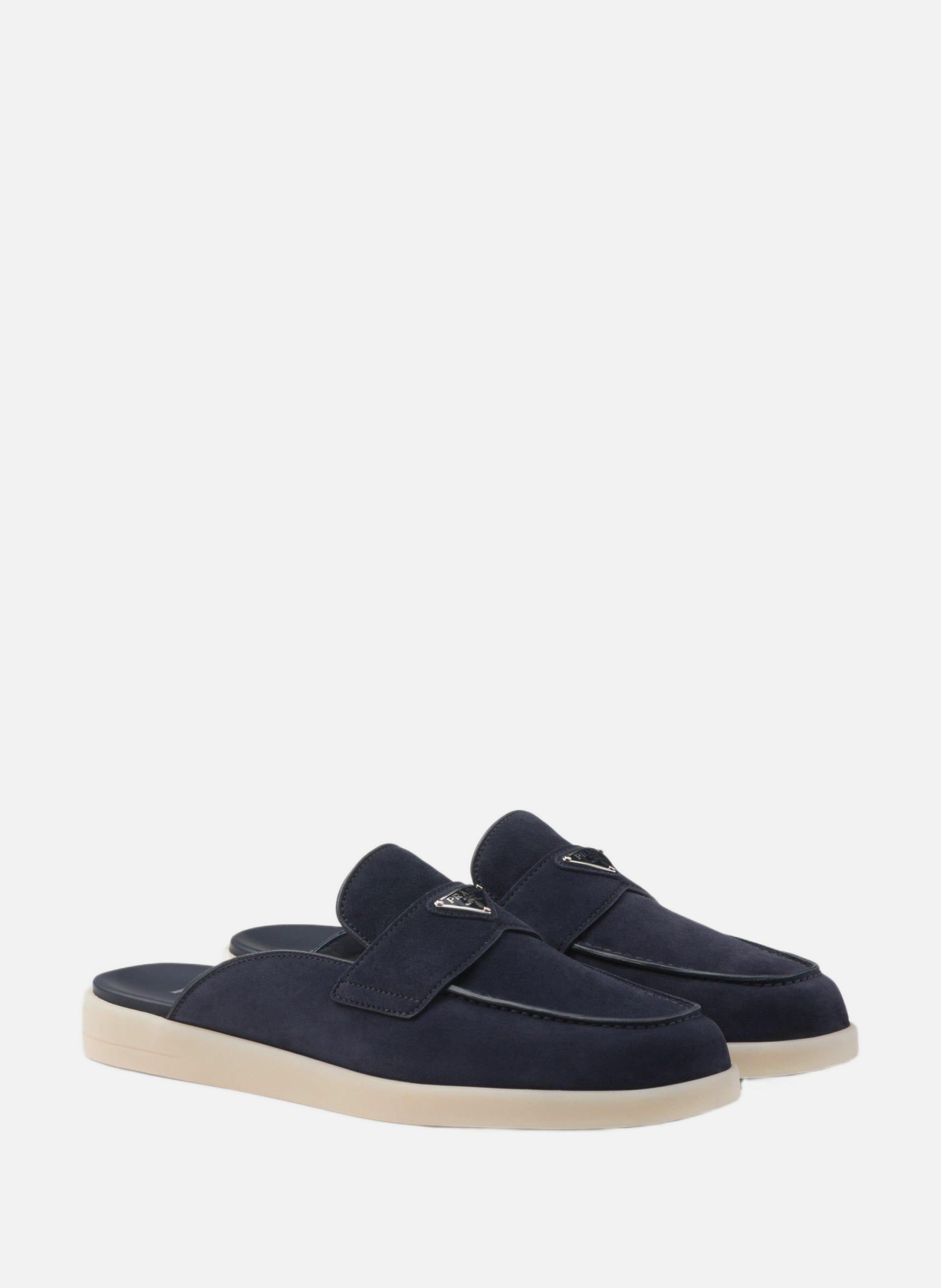 Mules en veau velours PRADA Bleu