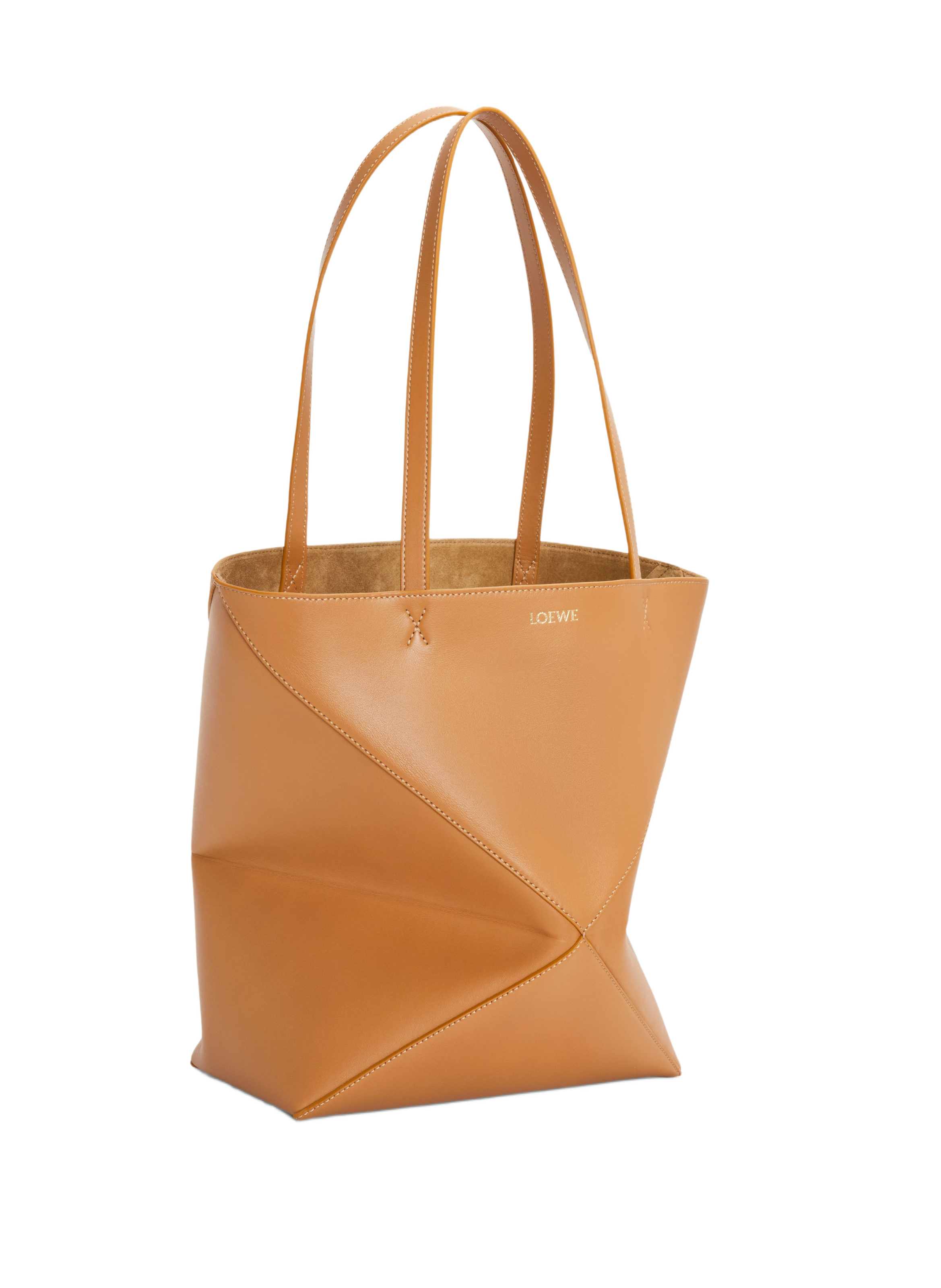 Tote Puzzle Fold moyen en cuir de veau brillant LOEWE Marron