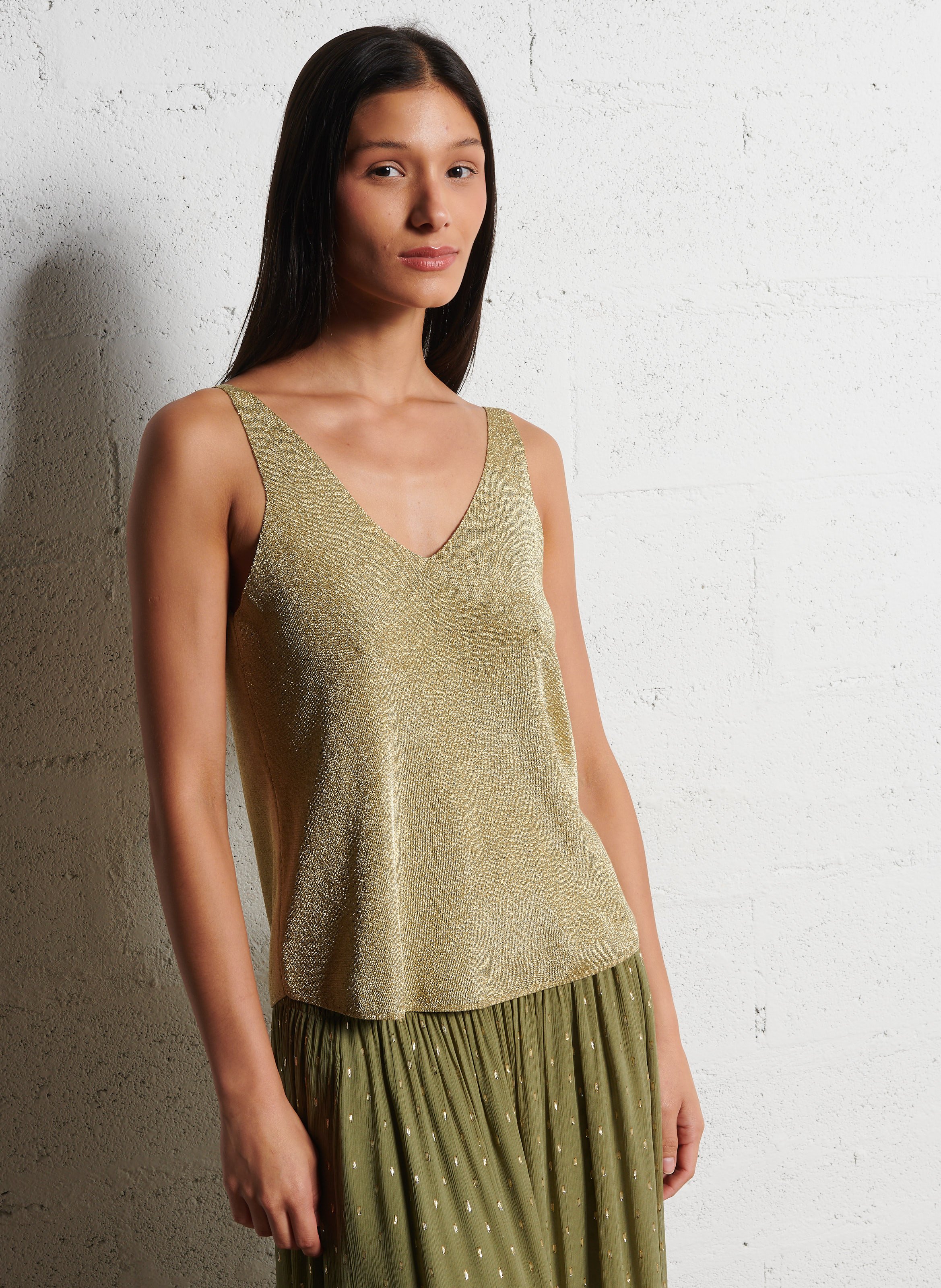 Top sans manches col v à paillettes zuani BA&SH Doré