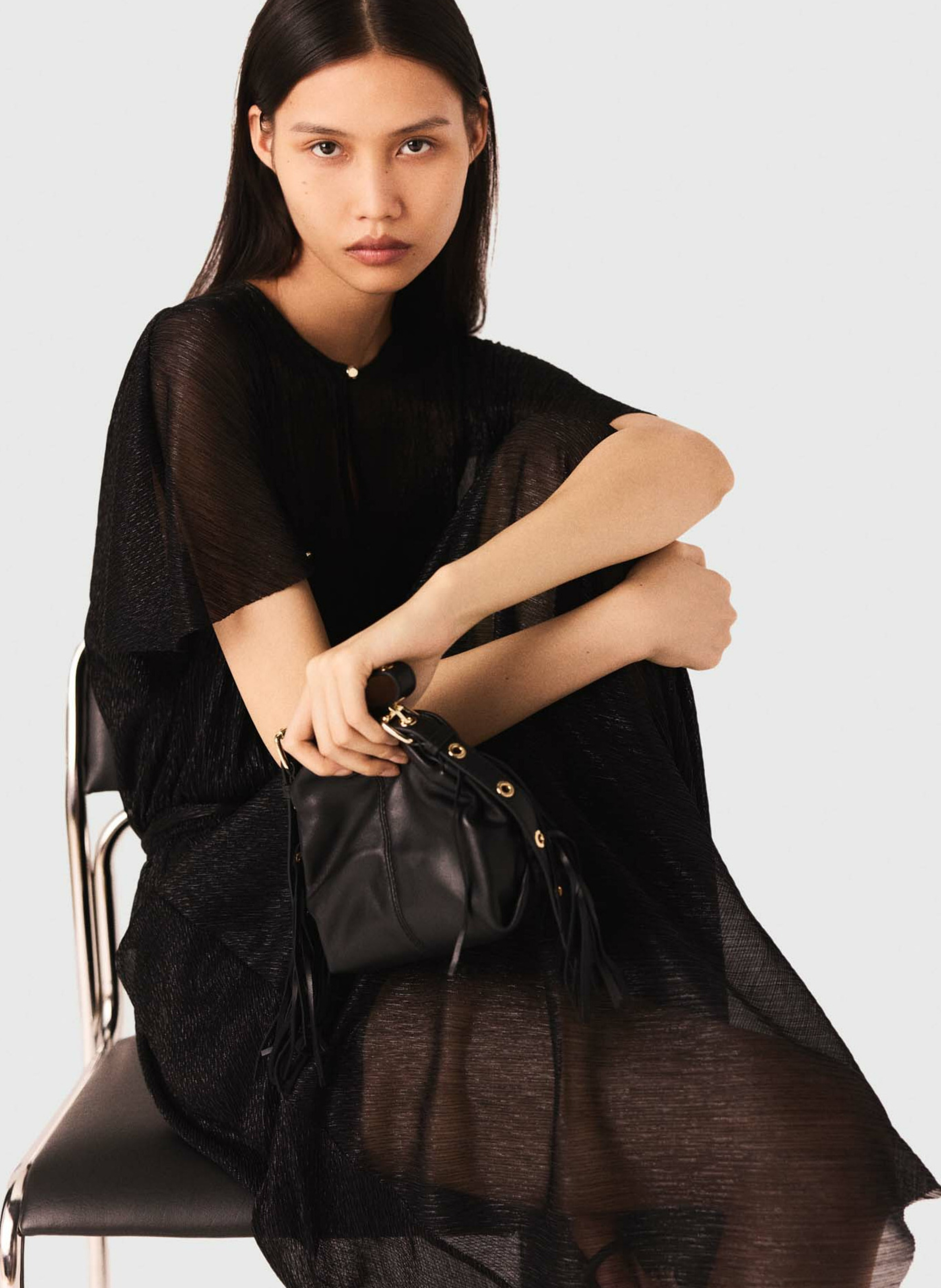 Robe longue col rond pailleté Noir