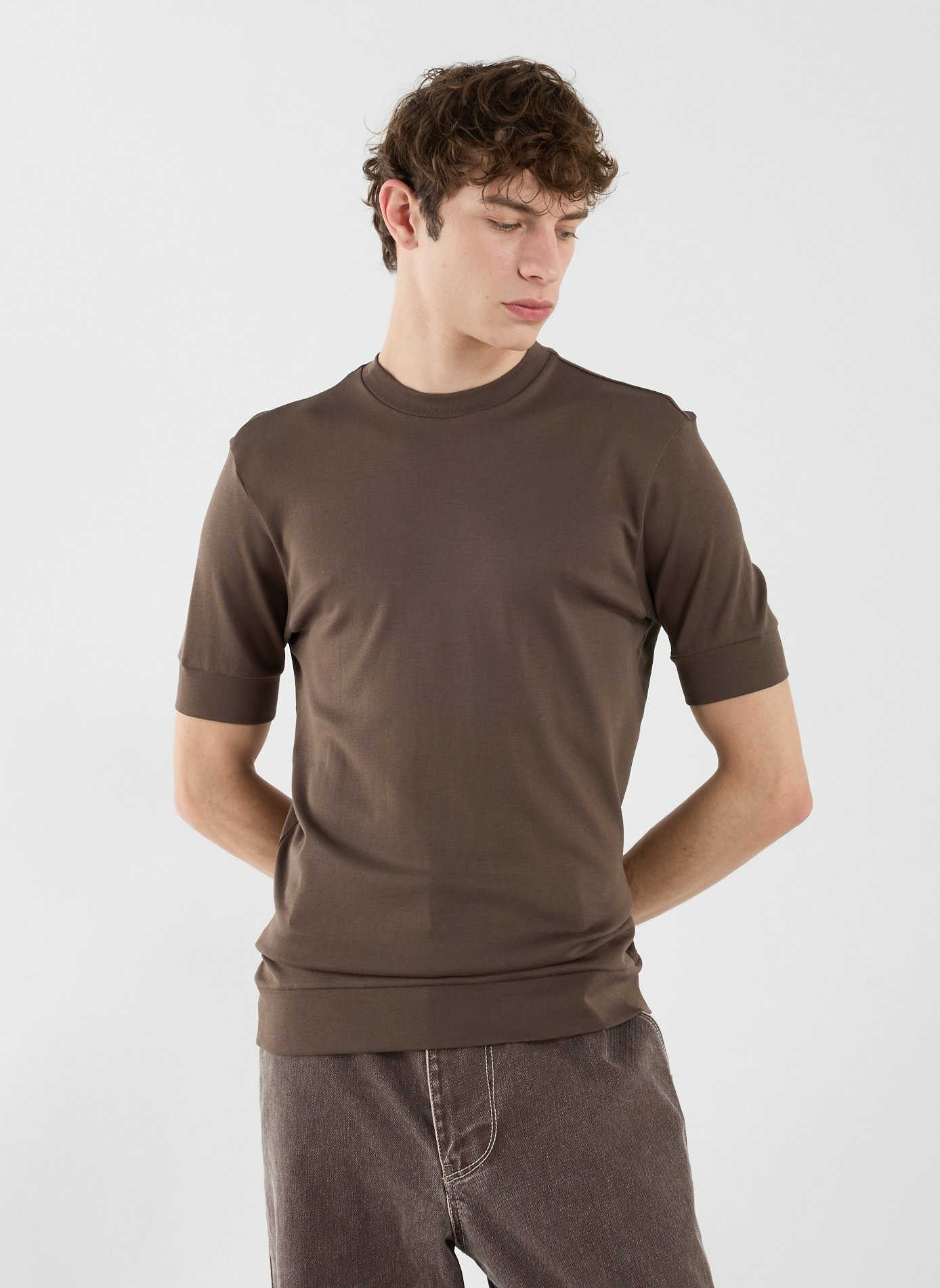 T-shirt col rond en coton STEFAN BRANDT Marron