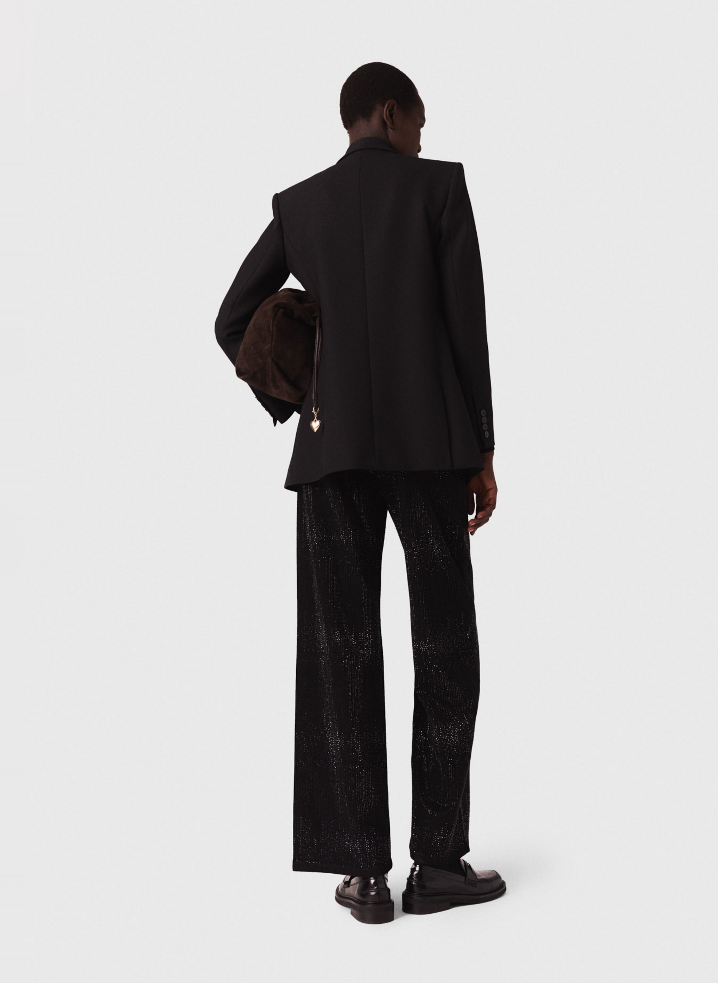 Jean taille haute à paillettes MAJE Noir