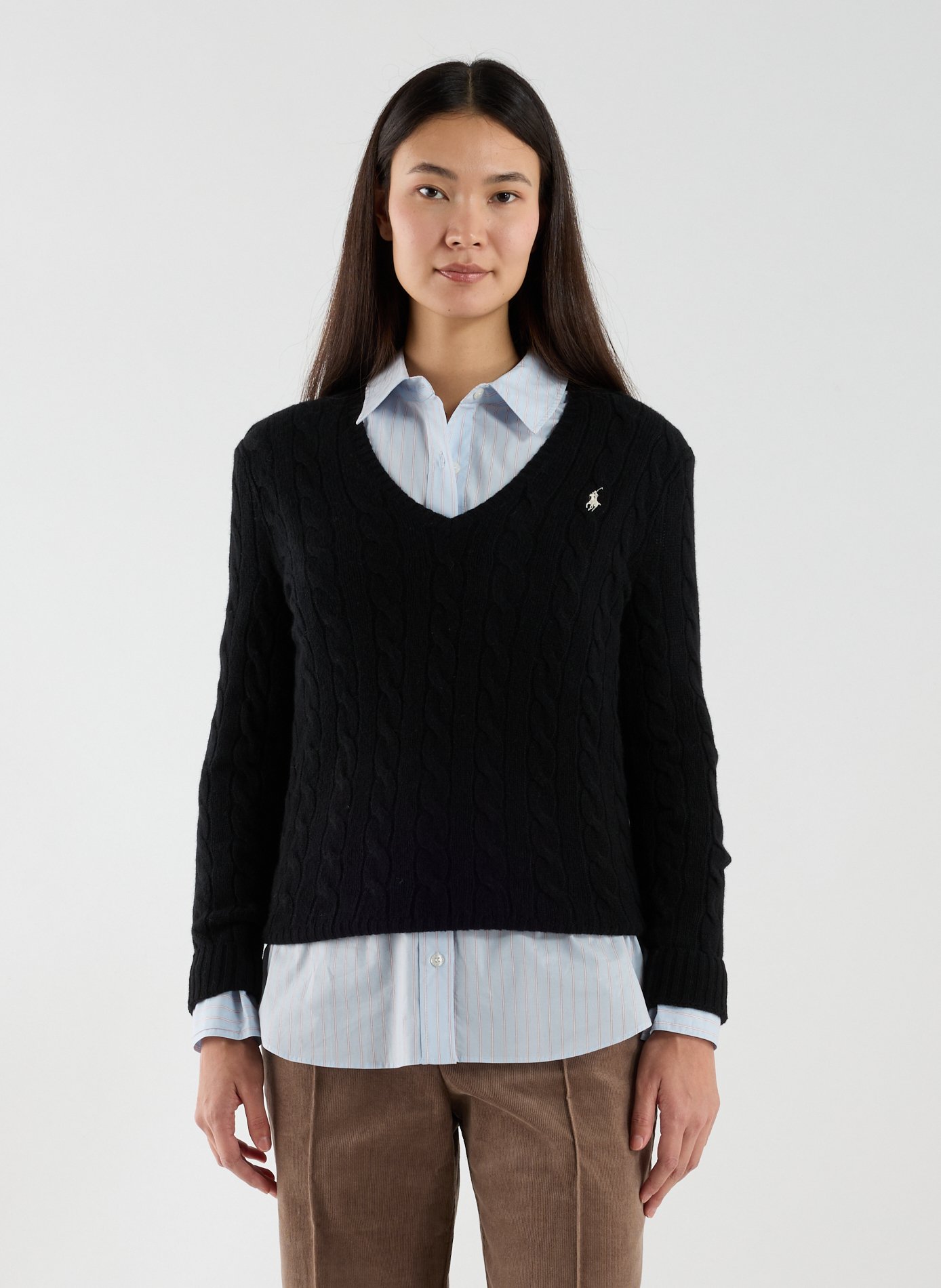 Pull col V en laine et cachemire POLO RALPH LAUREN Noir