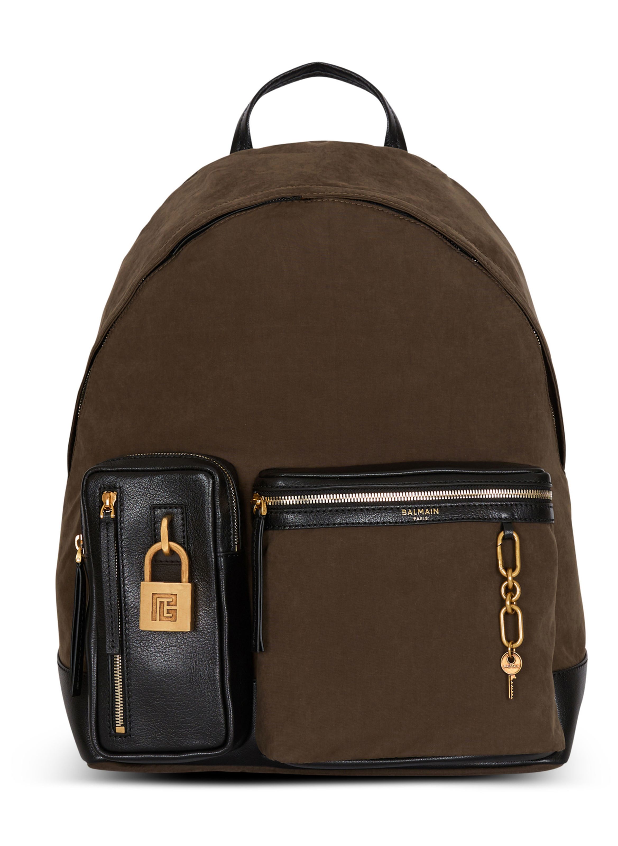 Sac à dos pulse en cuir de veau et nylon BALMAIN Vert