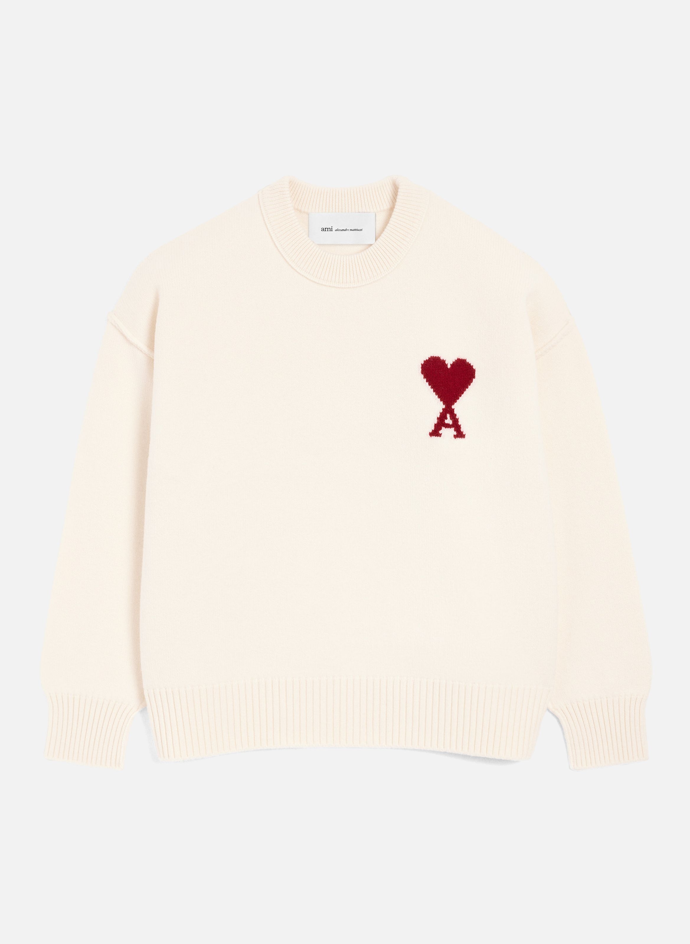 Pull Col Rond Ami De Coeur En Laine unisexe AMI PARIS Blanc